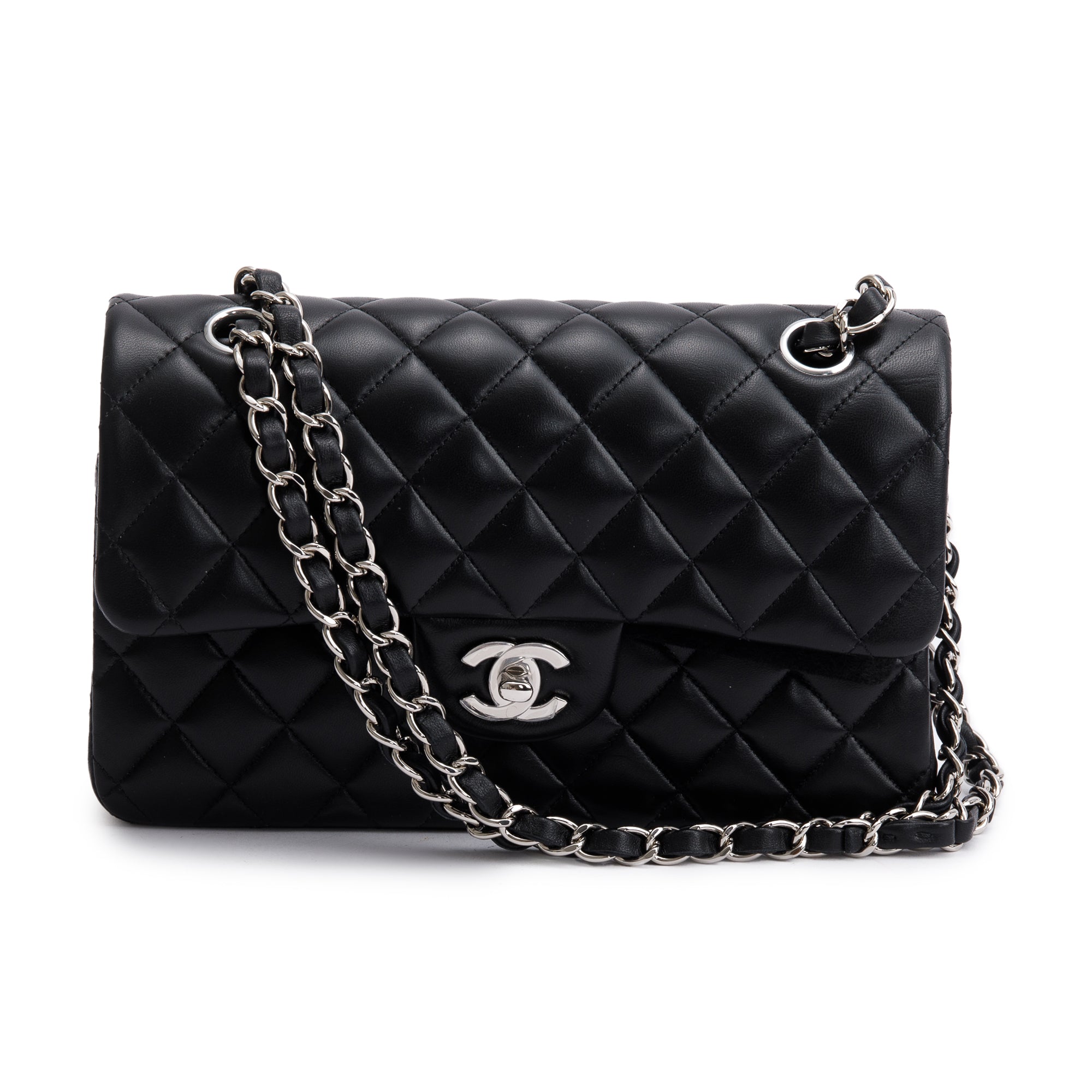 Chanel 2021 Black Lambskin Classic Small Double Flap Bag w/ Box & Authenticity Card