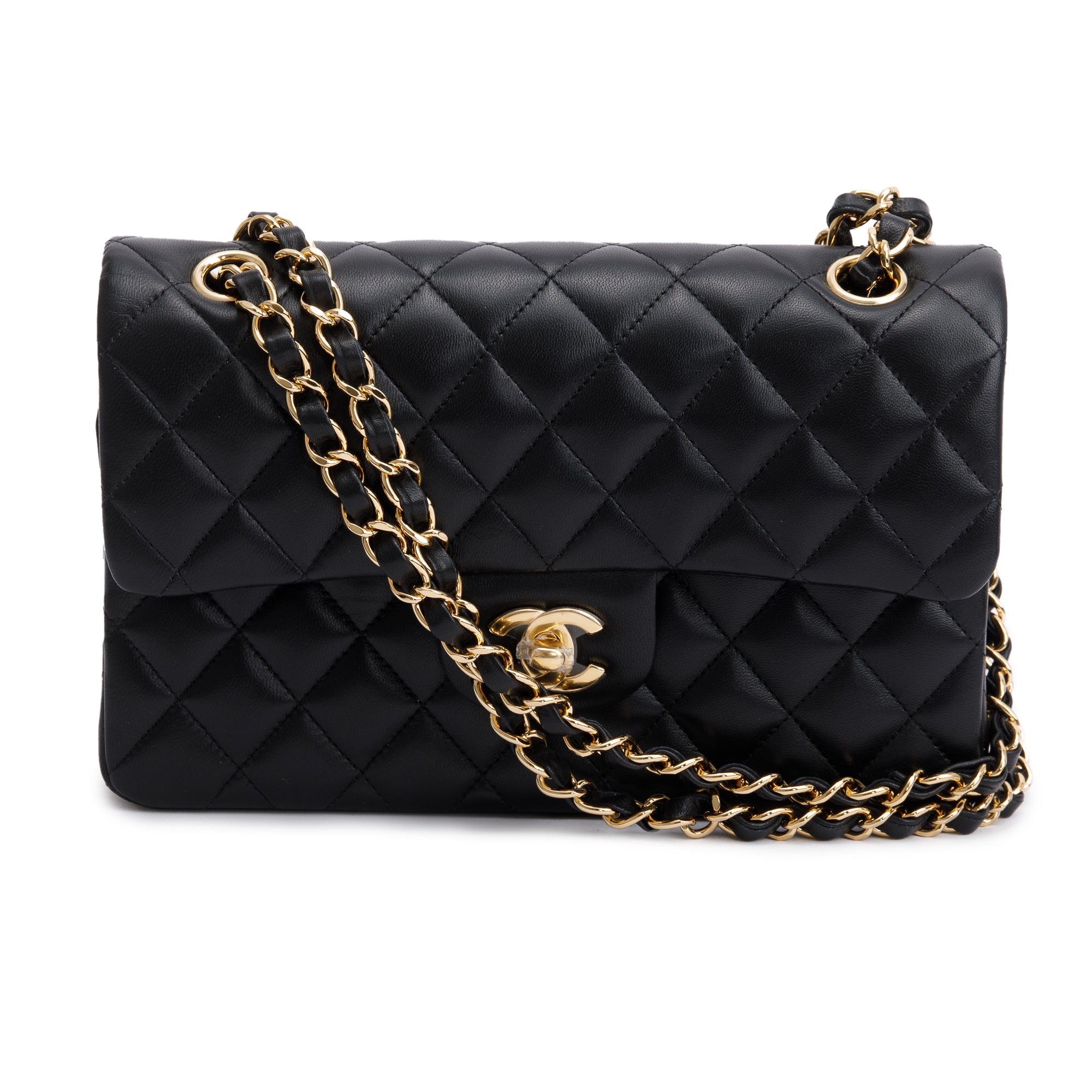 Chanel 2021 Black Lambskin Classic Small Double Flap Bag w/ Box