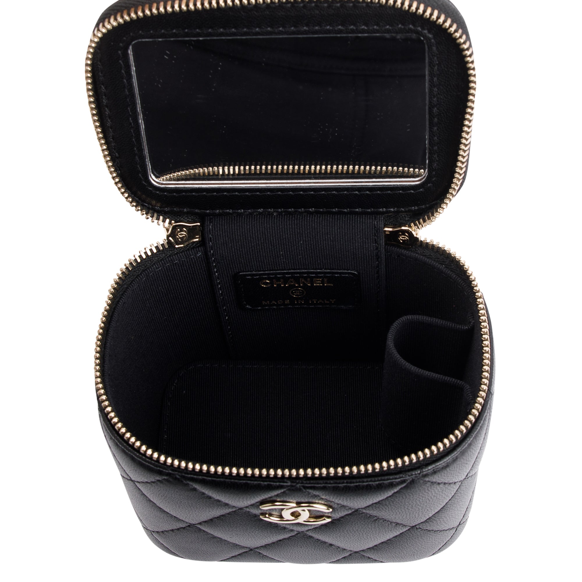 Chanel 2021 Black Lambskin Leather Mini Vanity Case w/ Box & Authenticity Card