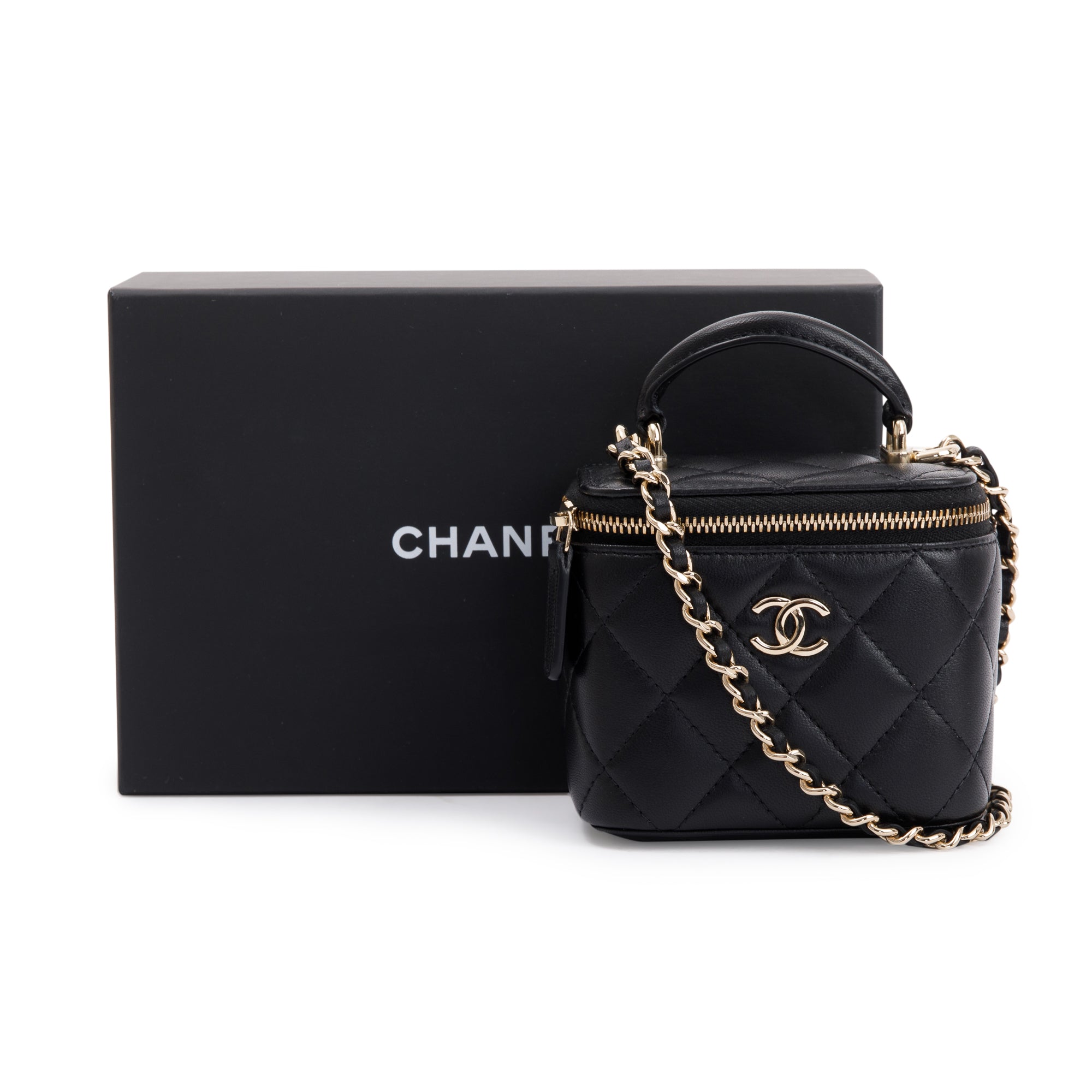 Chanel 2021 Black Lambskin Leather Mini Vanity Case w/ Box & Authenticity Card