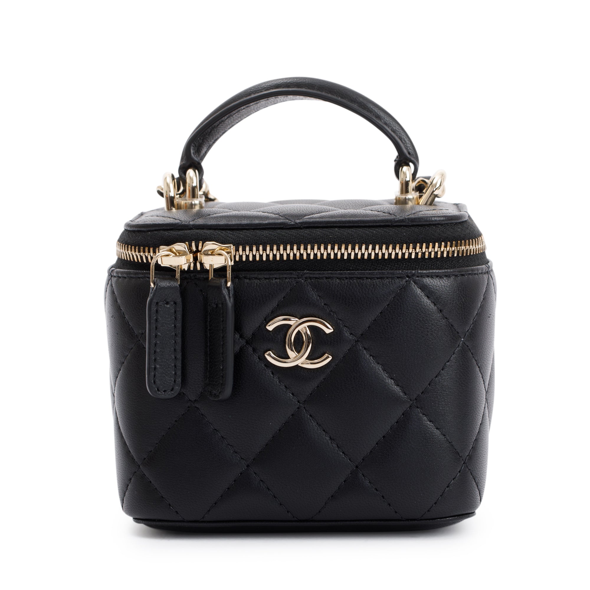 Chanel 2021 Black Lambskin Leather Mini Vanity Case w/ Box & Authenticity Card