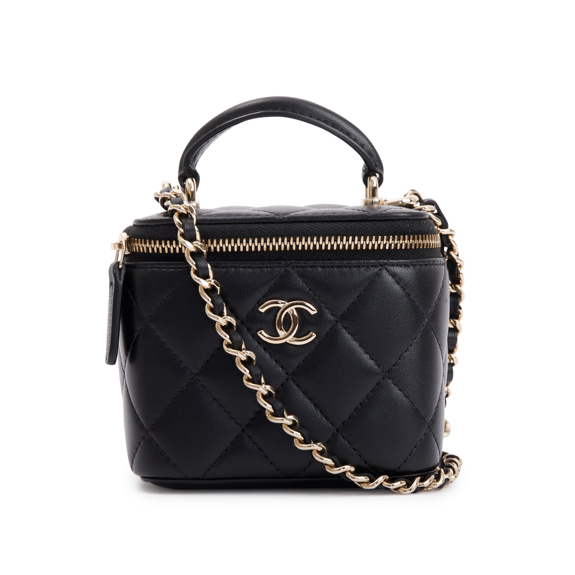 Chanel 2021 Black Lambskin Leather Mini Vanity Case w/ Box & Authenticity Card