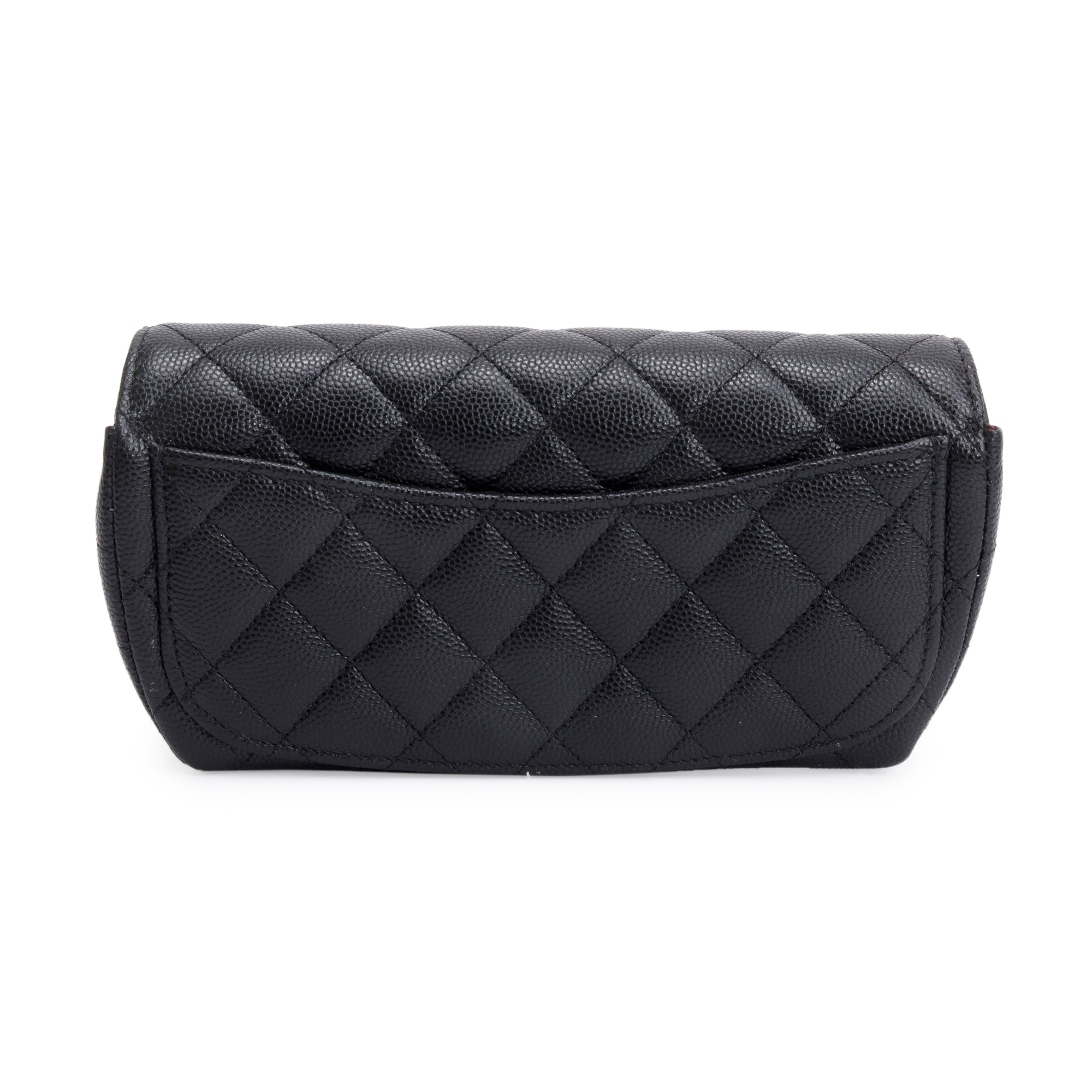 Chanel 2021 Black Quilted Caviar Leather Classic Sunglasses Case on Chain w/ Box