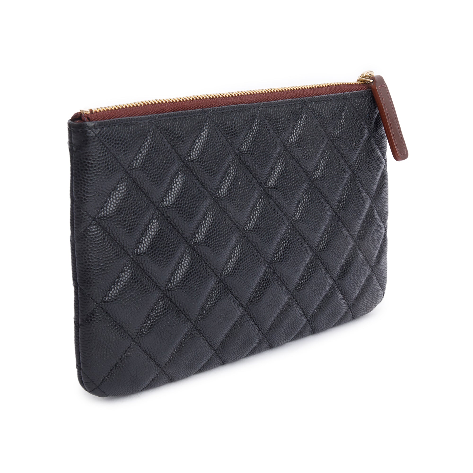 Chanel 2021 Black Quilted Caviar Leather Classic Zipped Pouch w/ Box & Authenticity Card