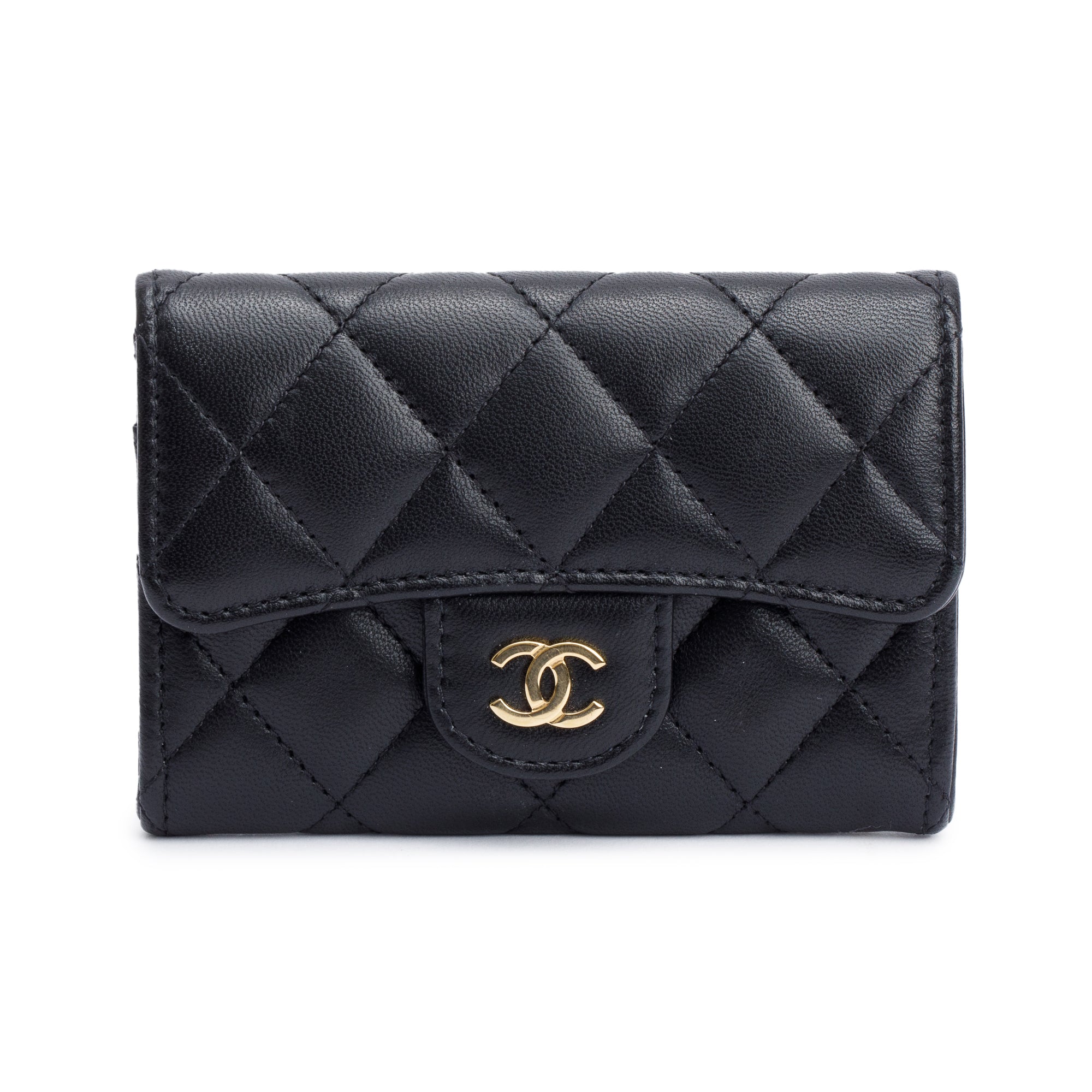 Chanel 2021 Black Quilted Lambskin Leather Classic Flap Card Holder w/ Box, Receipt & Authenticity Card