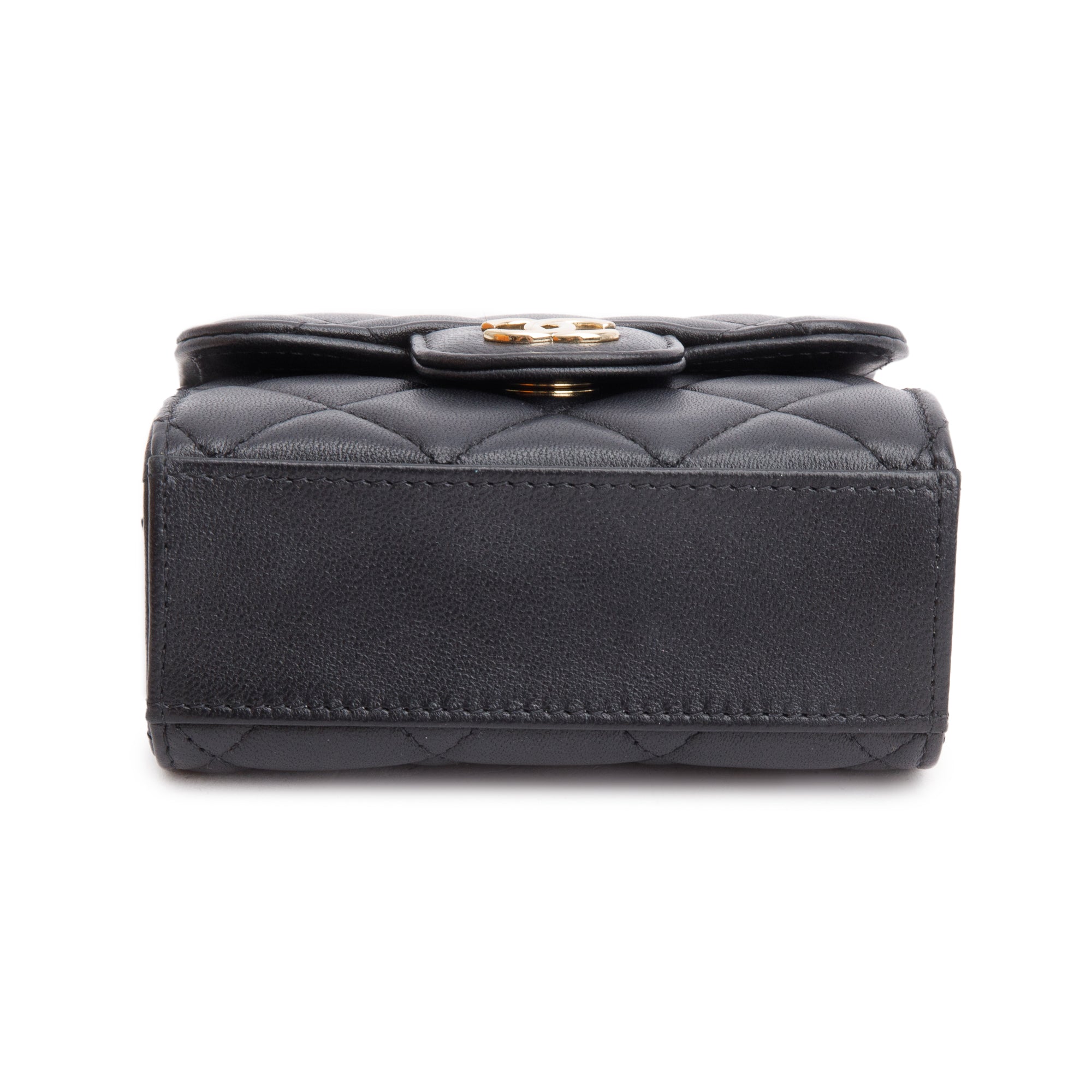 Chanel 2021 Black Quilted Lambskin Leather Mini Top Handle Clutch on Chain w/ Authenticity Card