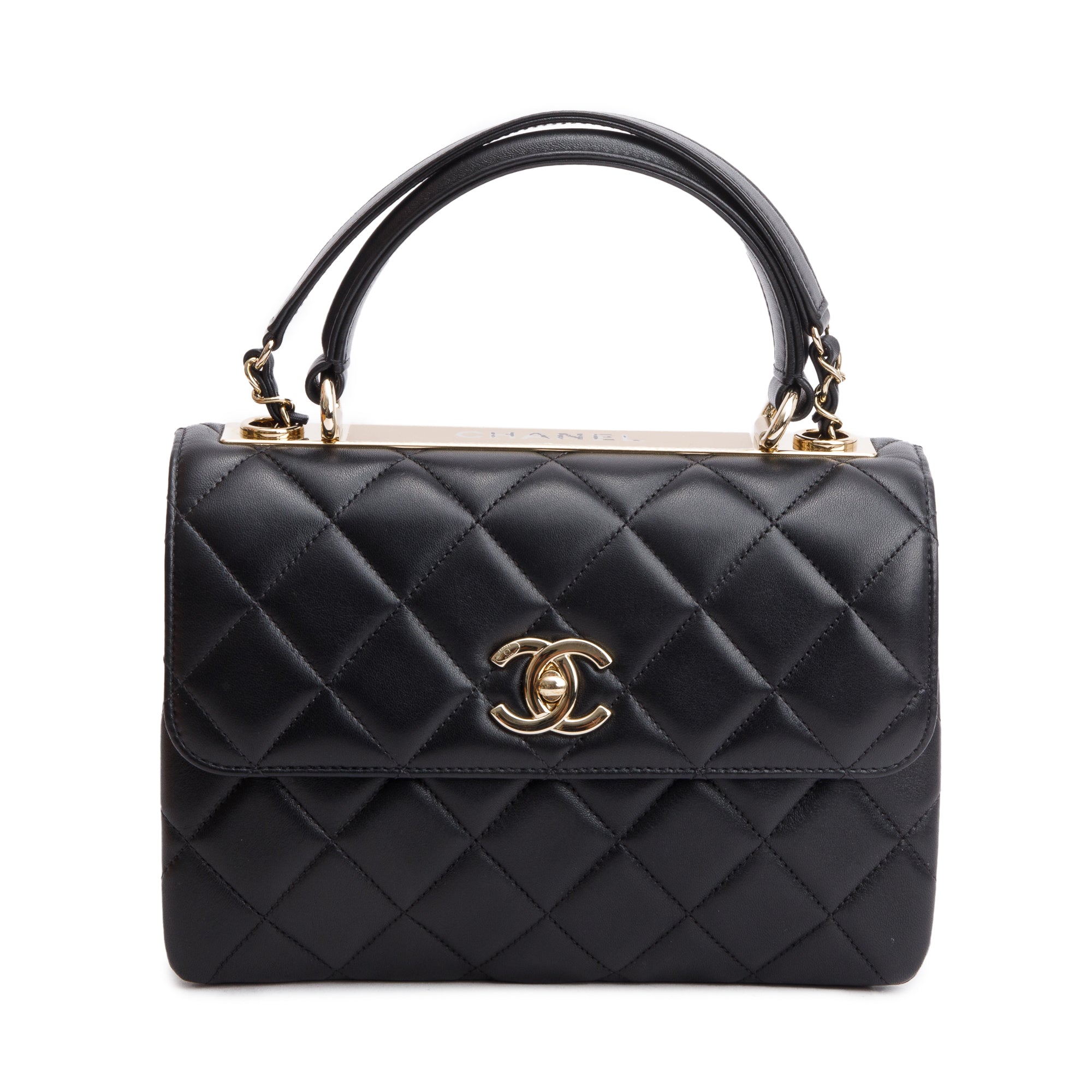 Chanel 2021 Black Quilted Lambskin Trendy CC Small Top Handle Flap Bag w/ Box