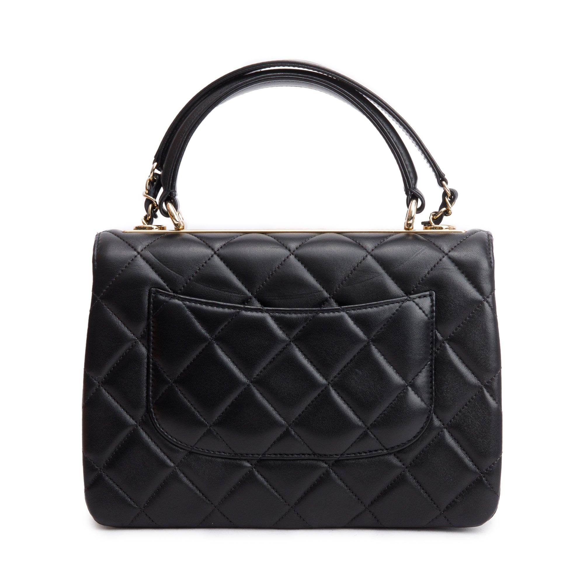 Chanel 2021 Black Quilted Lambskin Trendy CC Small Top Handle Flap Bag w/ Box
