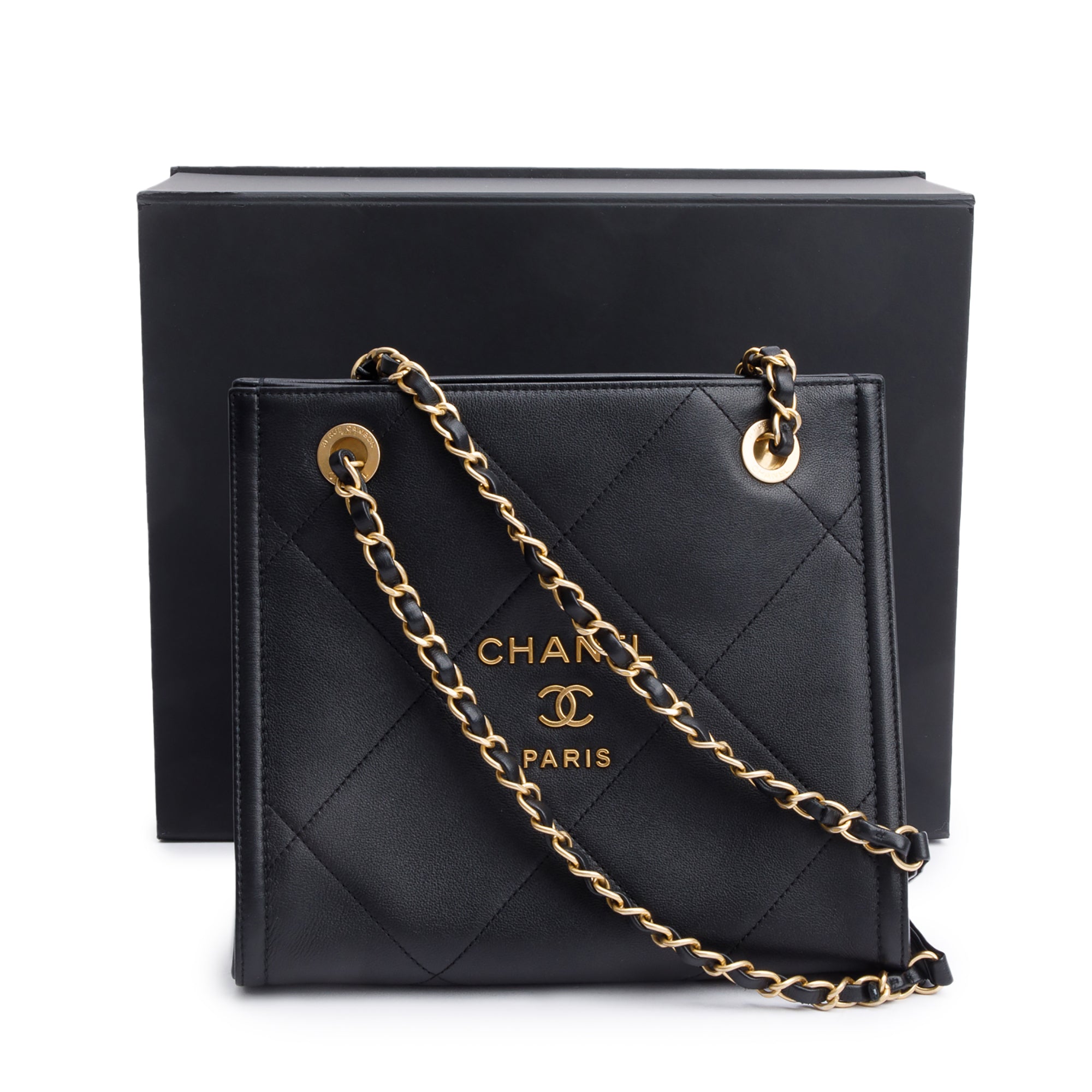 Chanel 2021 Black Quilted Matelasse Mini Shopper Tote w/ Box