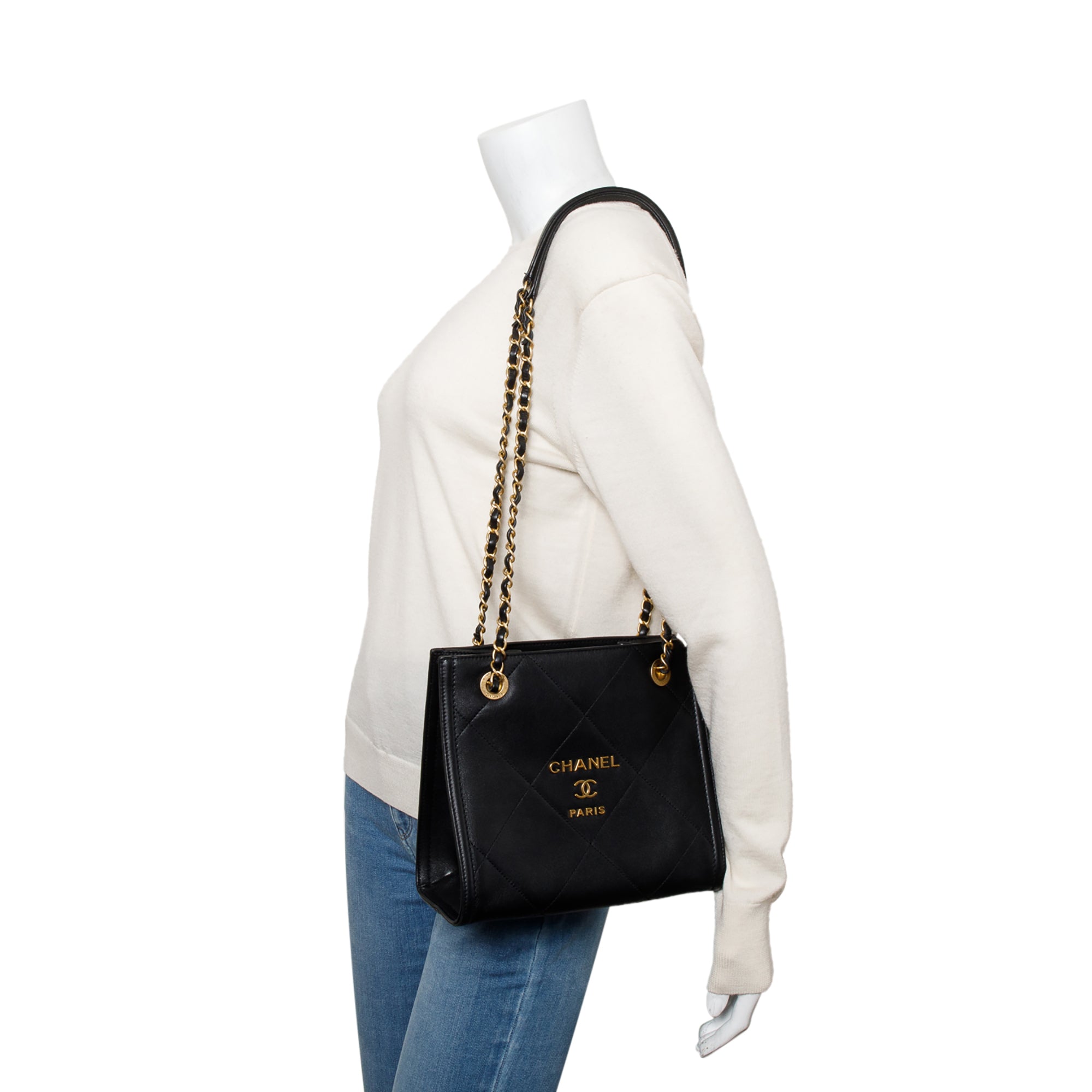 Chanel 2021 Black Quilted Matelasse Mini Shopper Tote w/ Box