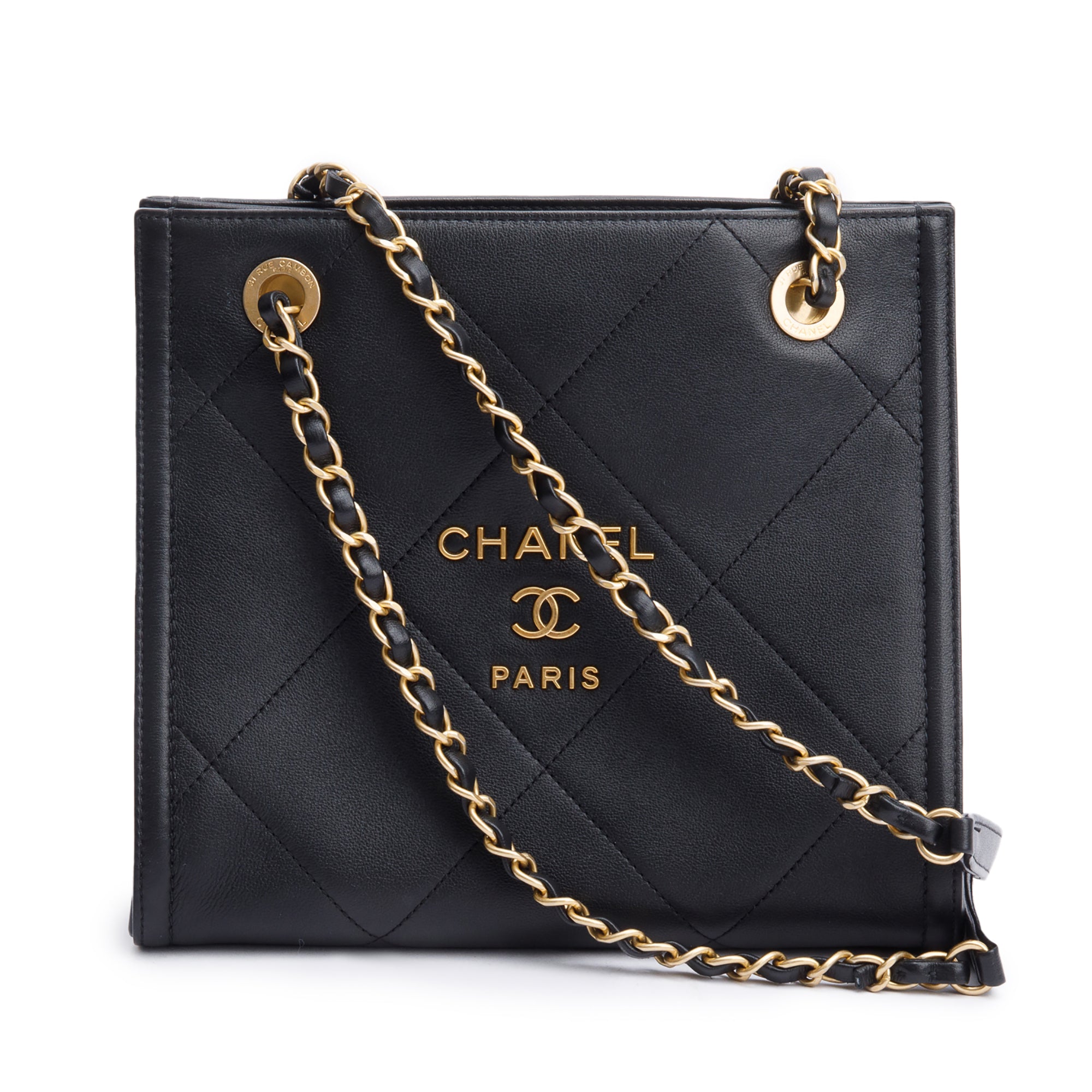 Chanel 2021 Black Quilted Matelasse Mini Shopper Tote w/ Box
