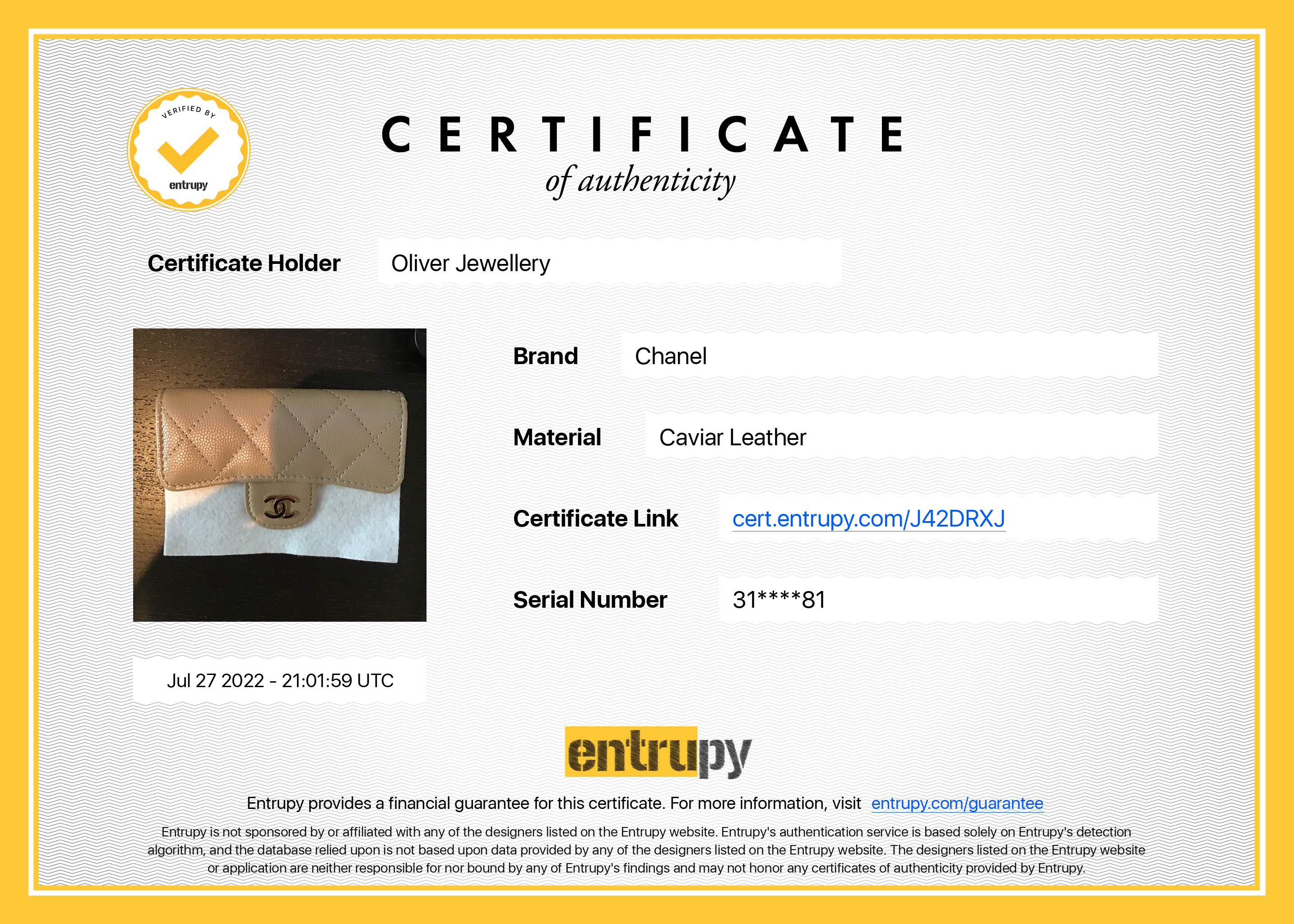 Chanel 2021 Caviar Classic Card Holder w/ Box & Authenticity Card