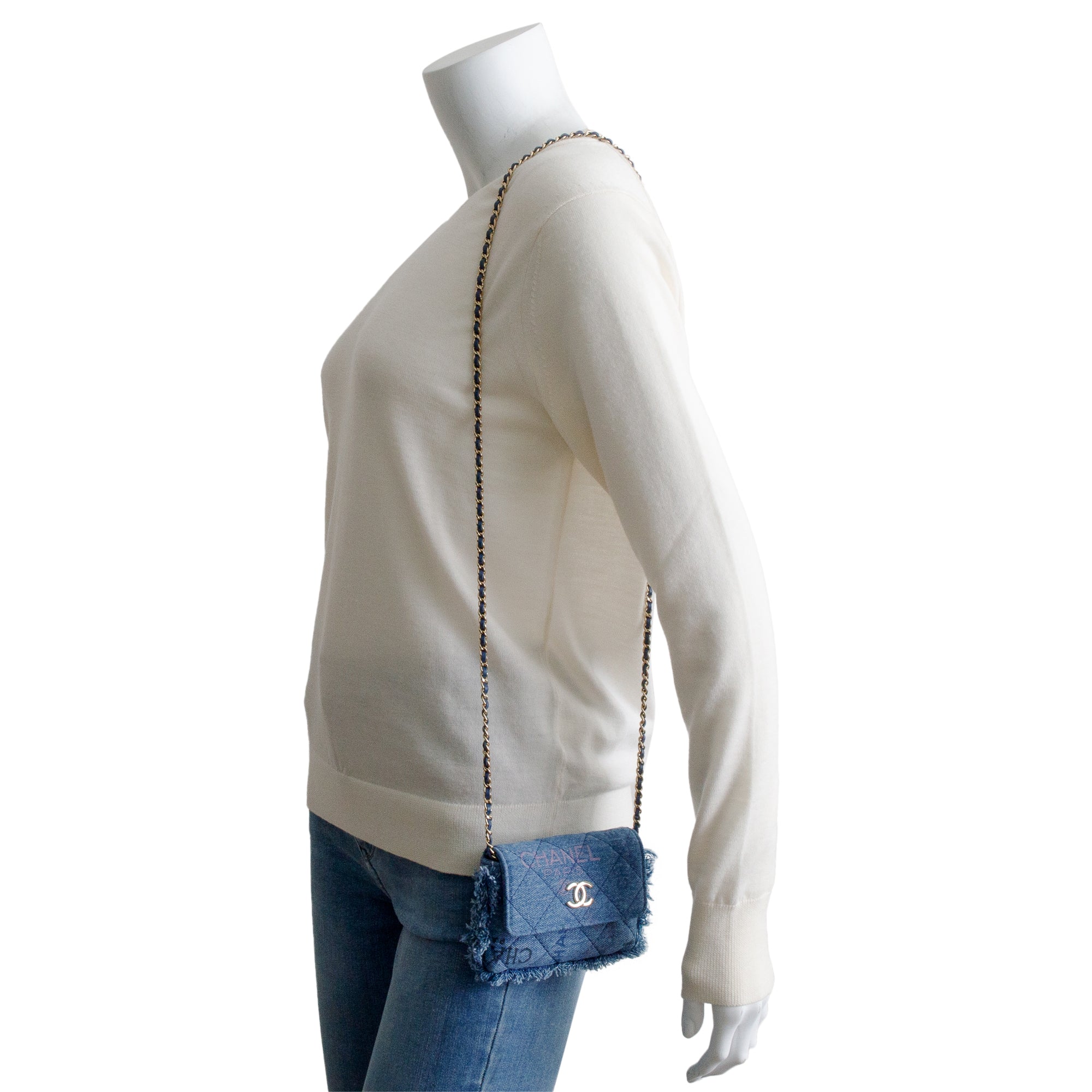 Chanel 2021 Denim Mood Clutch with Chain w/ Box & Authenticity Card