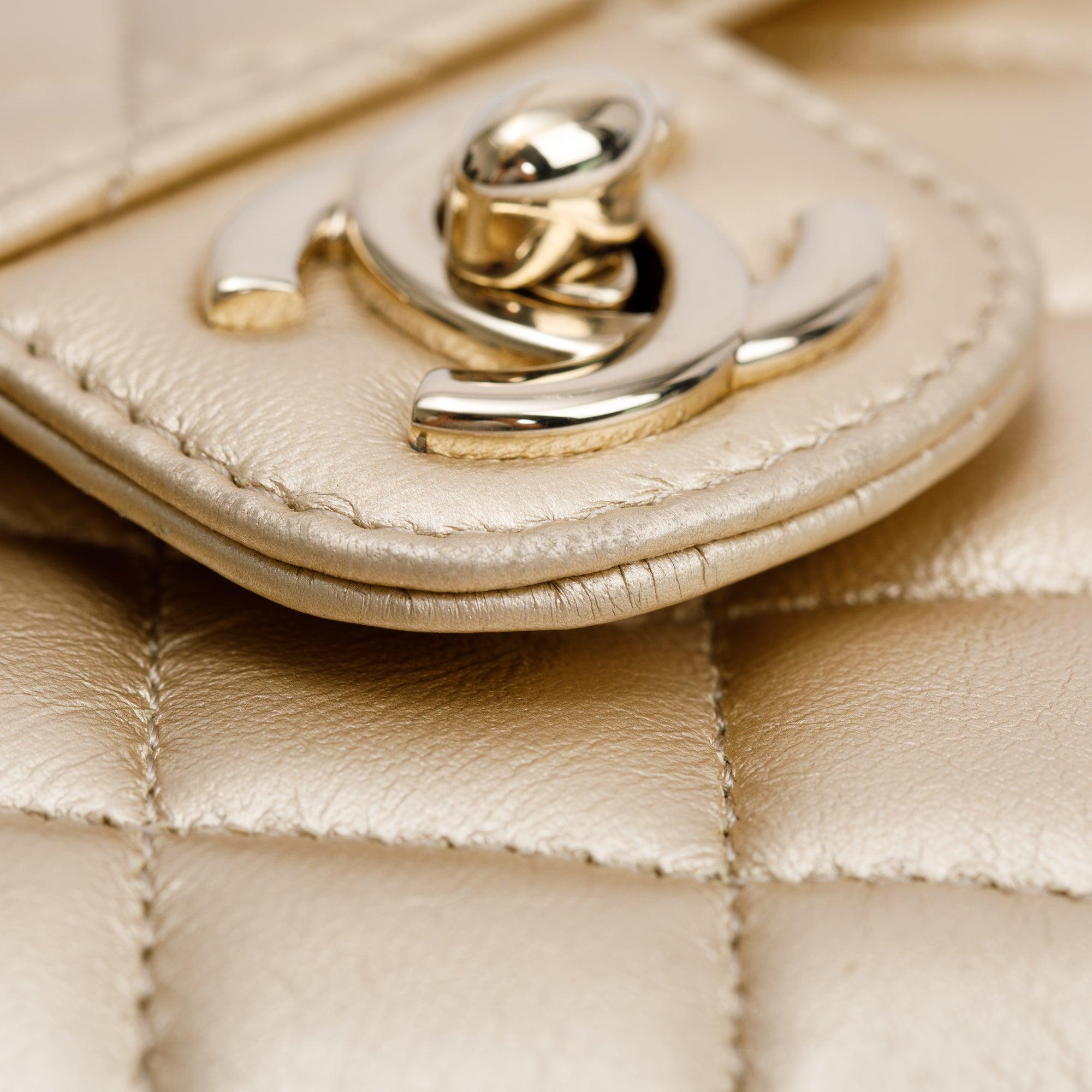 Chanel 2021 Gold Lambskin Leather Mini CC In Love Heart Bag w/ Box & Authenticity Card