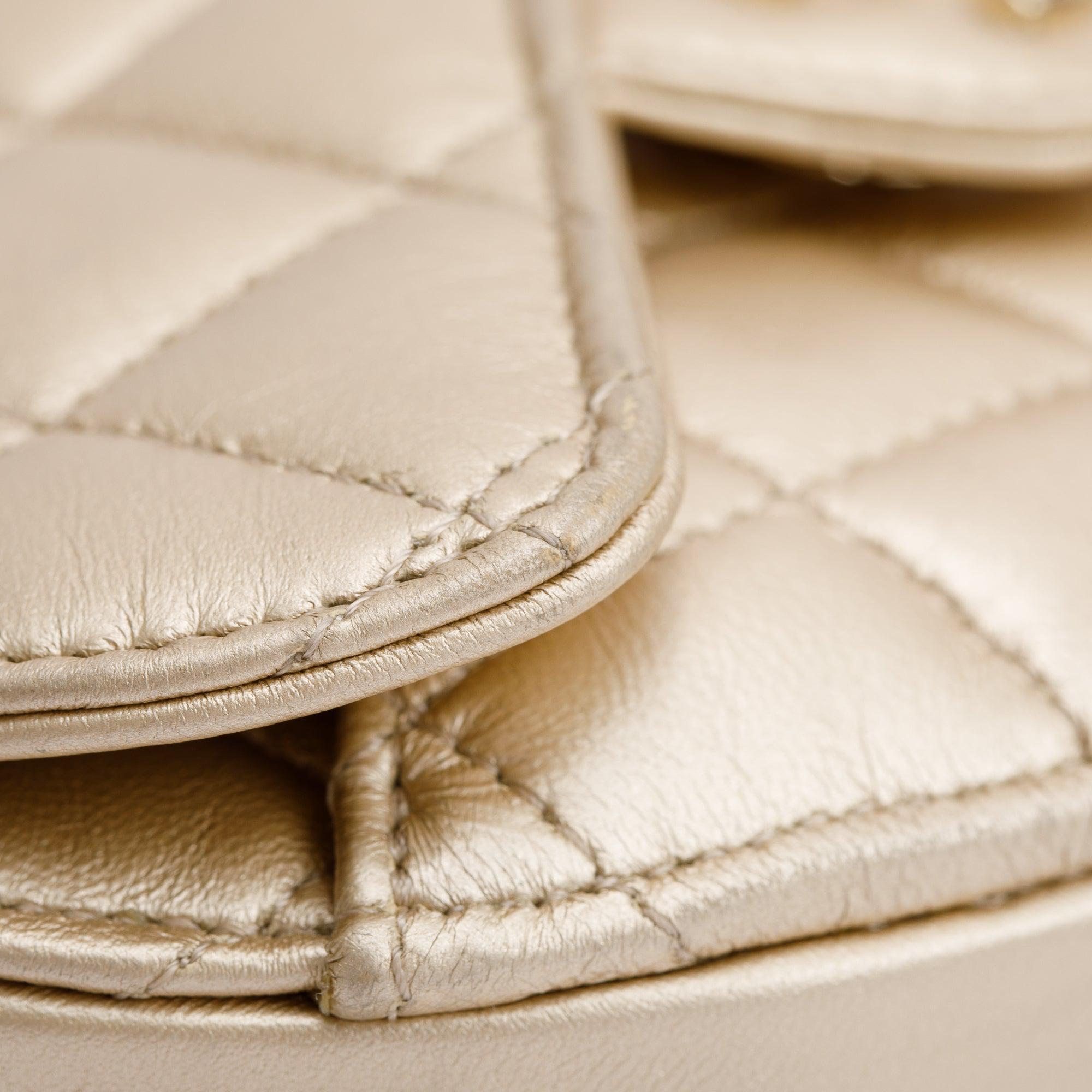 Chanel 2021 Gold Lambskin Leather Mini CC In Love Heart Bag w/ Box & Authenticity Card