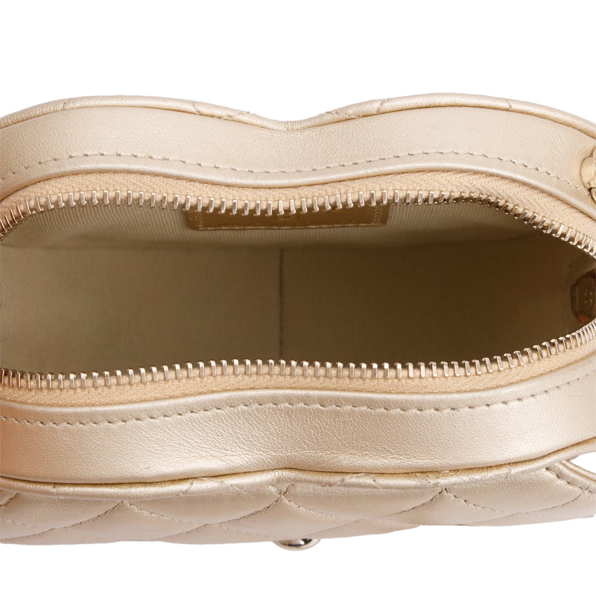 Chanel 2021 Gold Lambskin Leather Mini CC In Love Heart Bag w/ Box & Authenticity Card