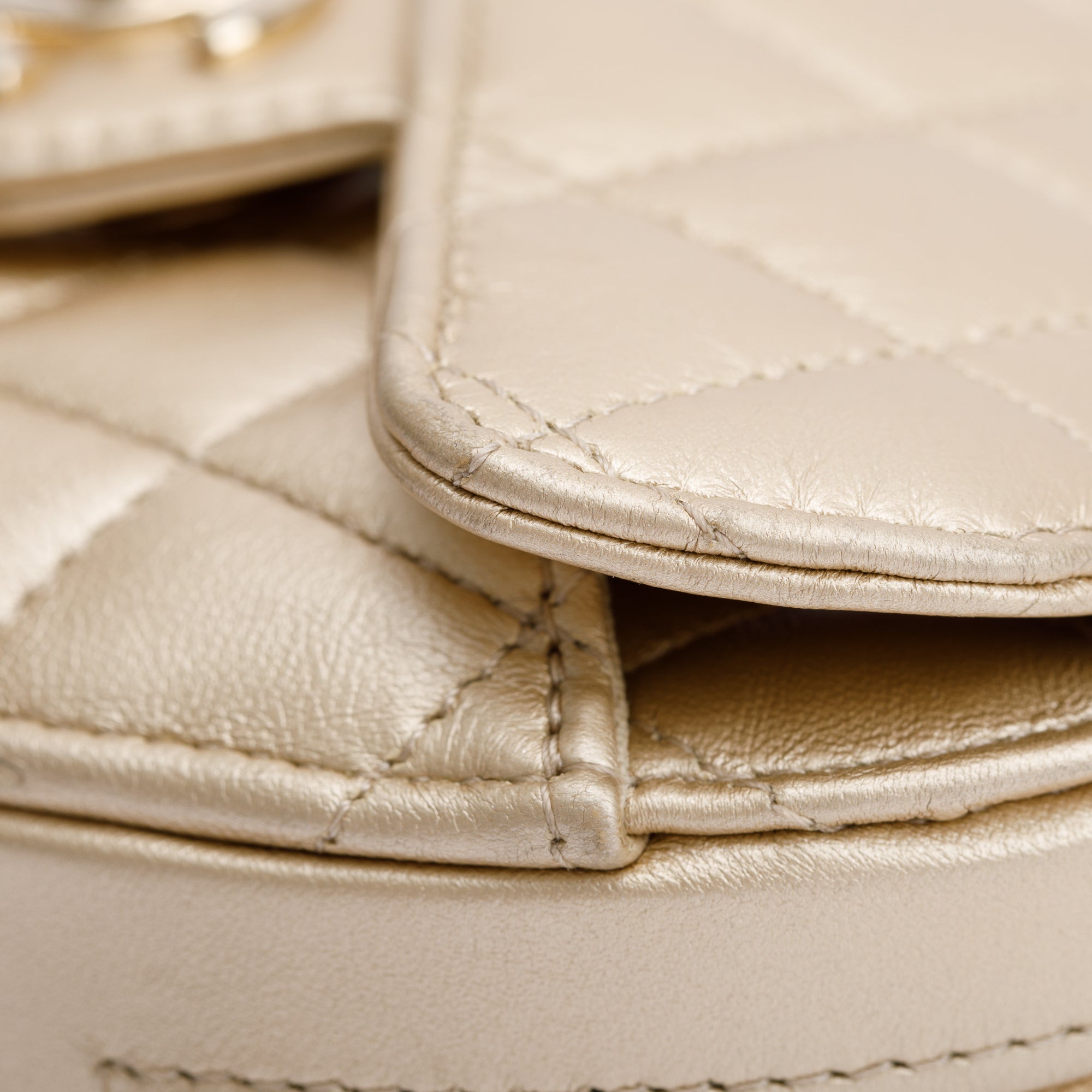 Chanel 2021 Gold Lambskin Leather Mini CC In Love Heart Bag w/ Box & Authenticity Card