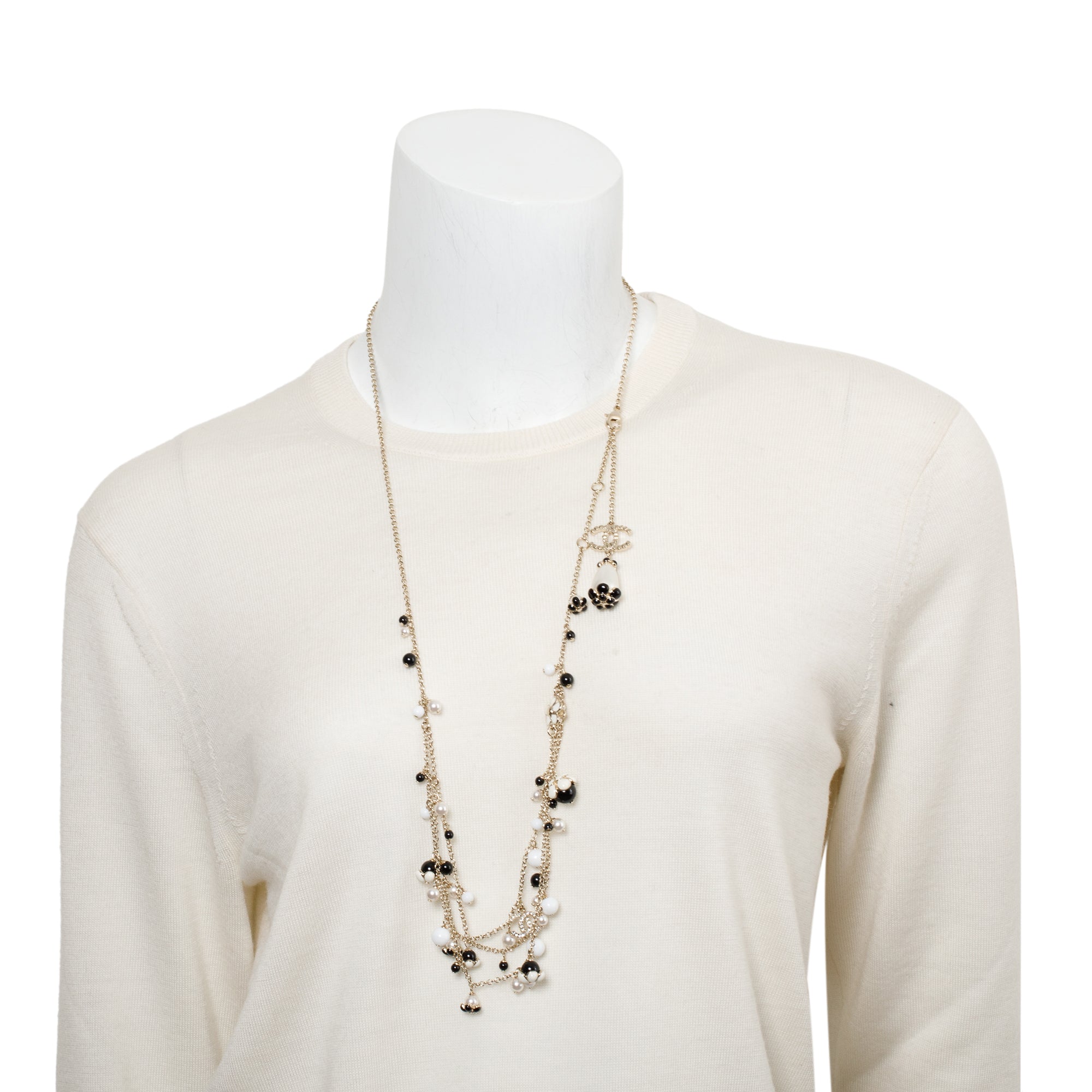 Chanel 2021 Gold-Plated Faux Pearl & Resin Flower CC Charm Necklace