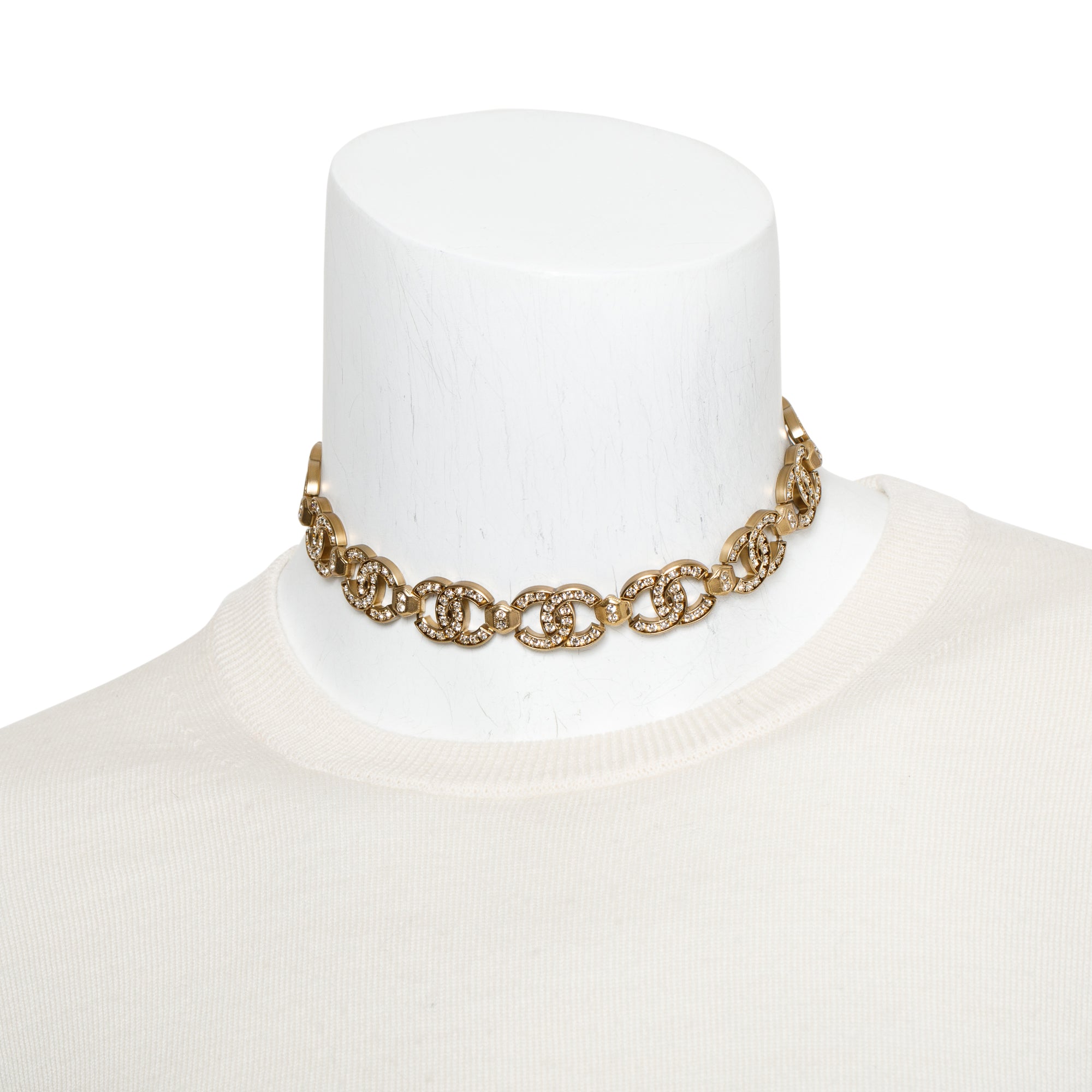 Chanel 2021 Gold Plated Strass CC Choker Necklace w/ Box