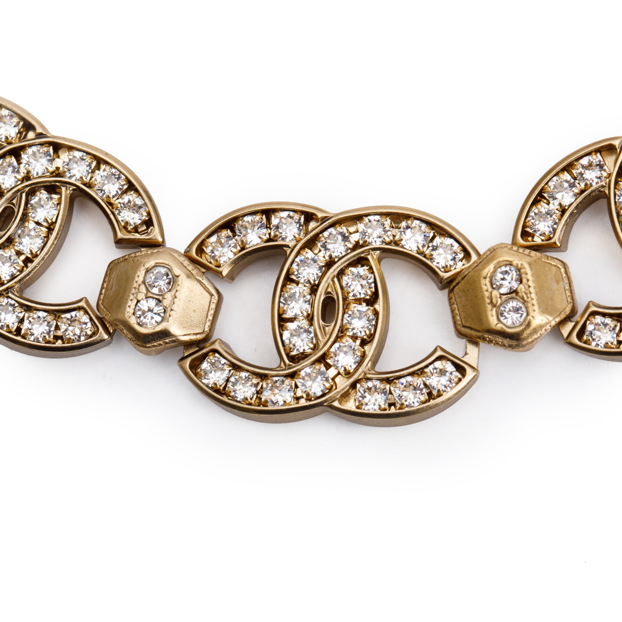 Chanel 2021 Gold Plated Strass CC Choker Necklace w/ Box