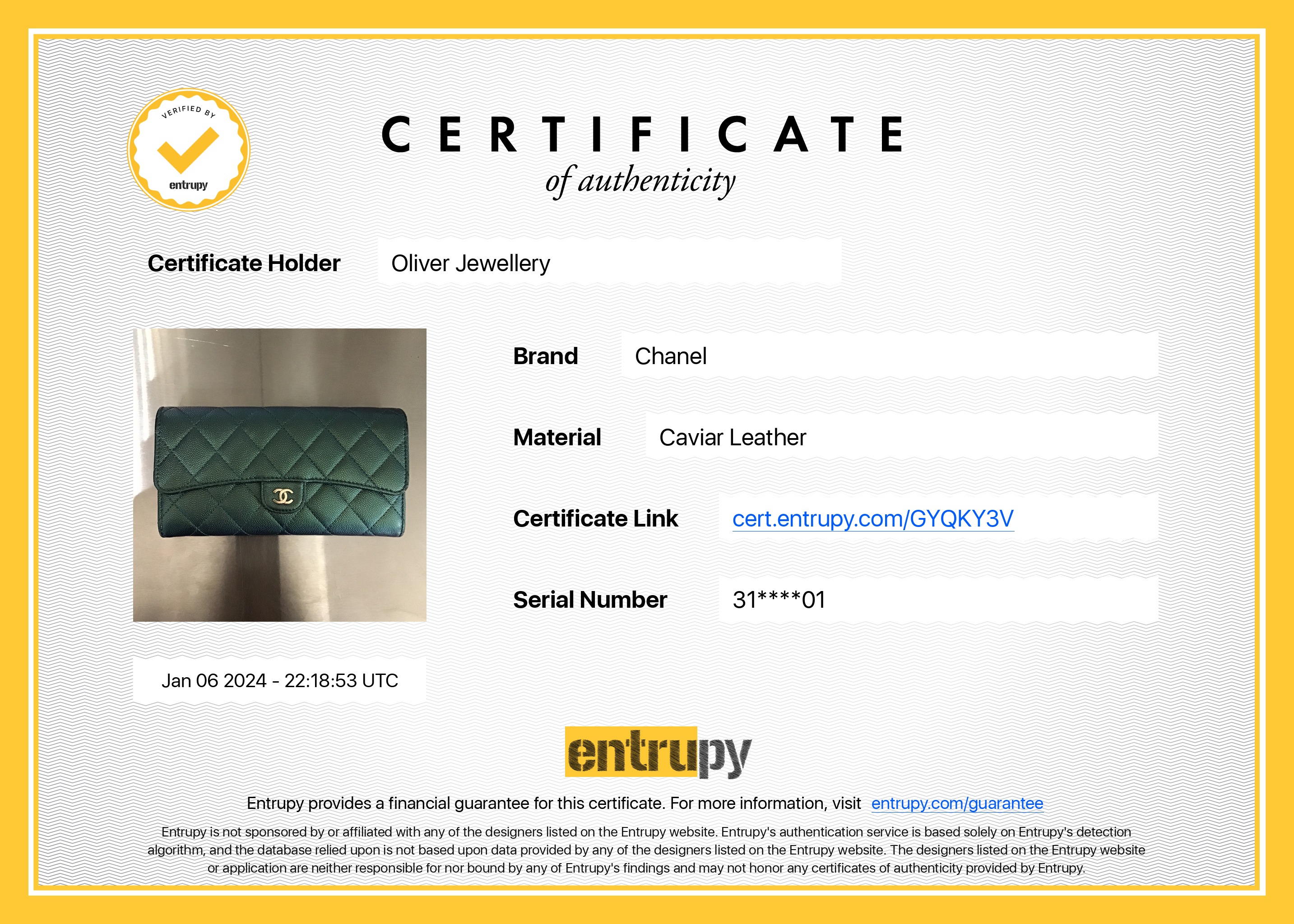 Chanel 2021 Green Iridescent Caviar Leather Classic Long Flap Wallet w/ Box & Authenticity Card