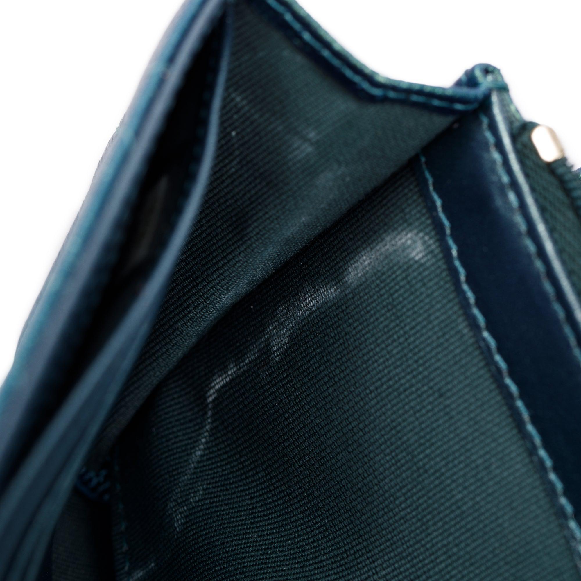 Chanel 2021 Green Iridescent Caviar Leather Classic Long Flap Wallet w/ Box & Authenticity Card