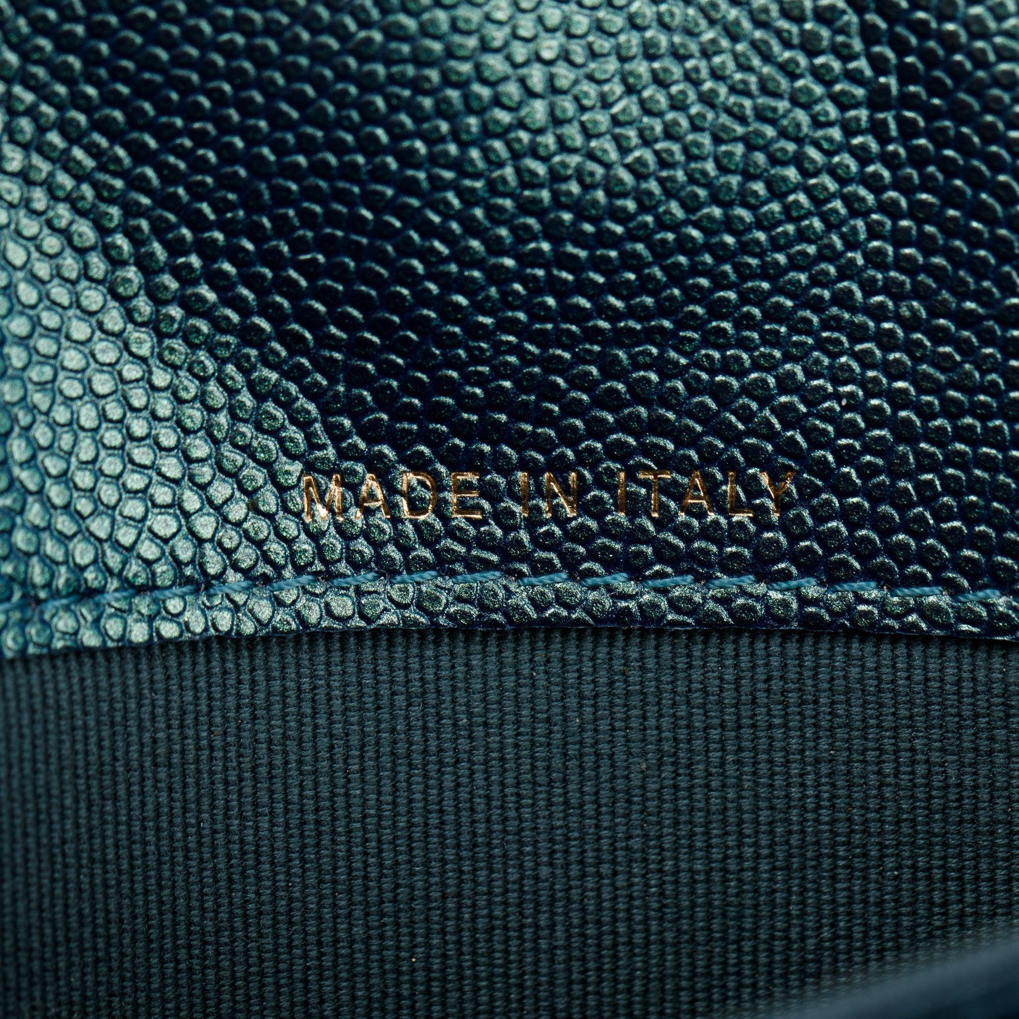 Chanel 2021 Green Iridescent Caviar Leather Classic Long Flap Wallet w/ Box & Authenticity Card