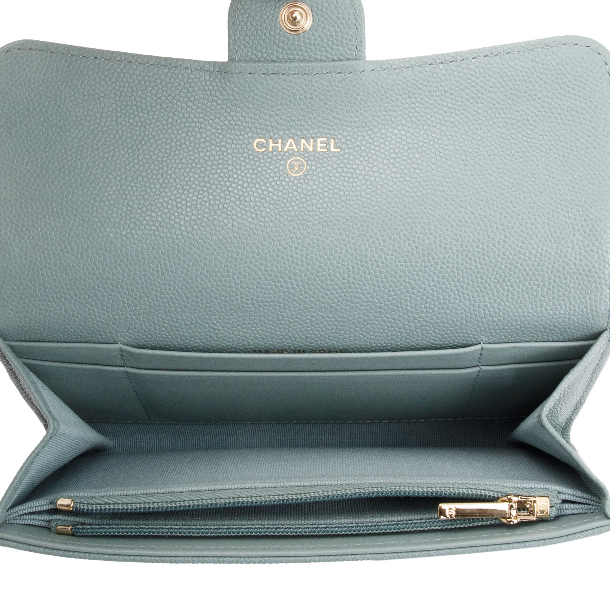 Chanel 2021 Grey Caviar Leather Medium Flap Wallet