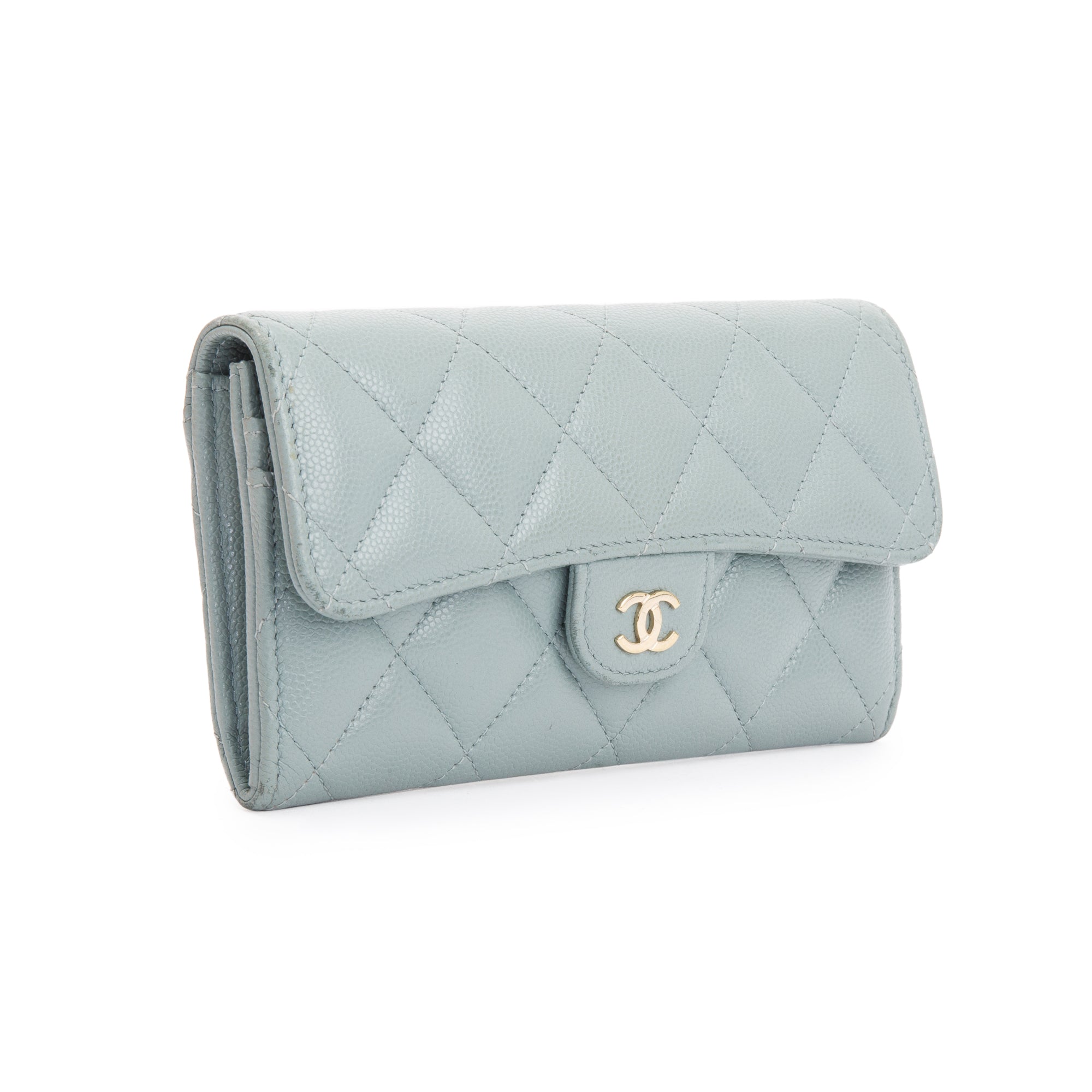 Chanel 2021 Grey Caviar Leather Medium Flap Wallet