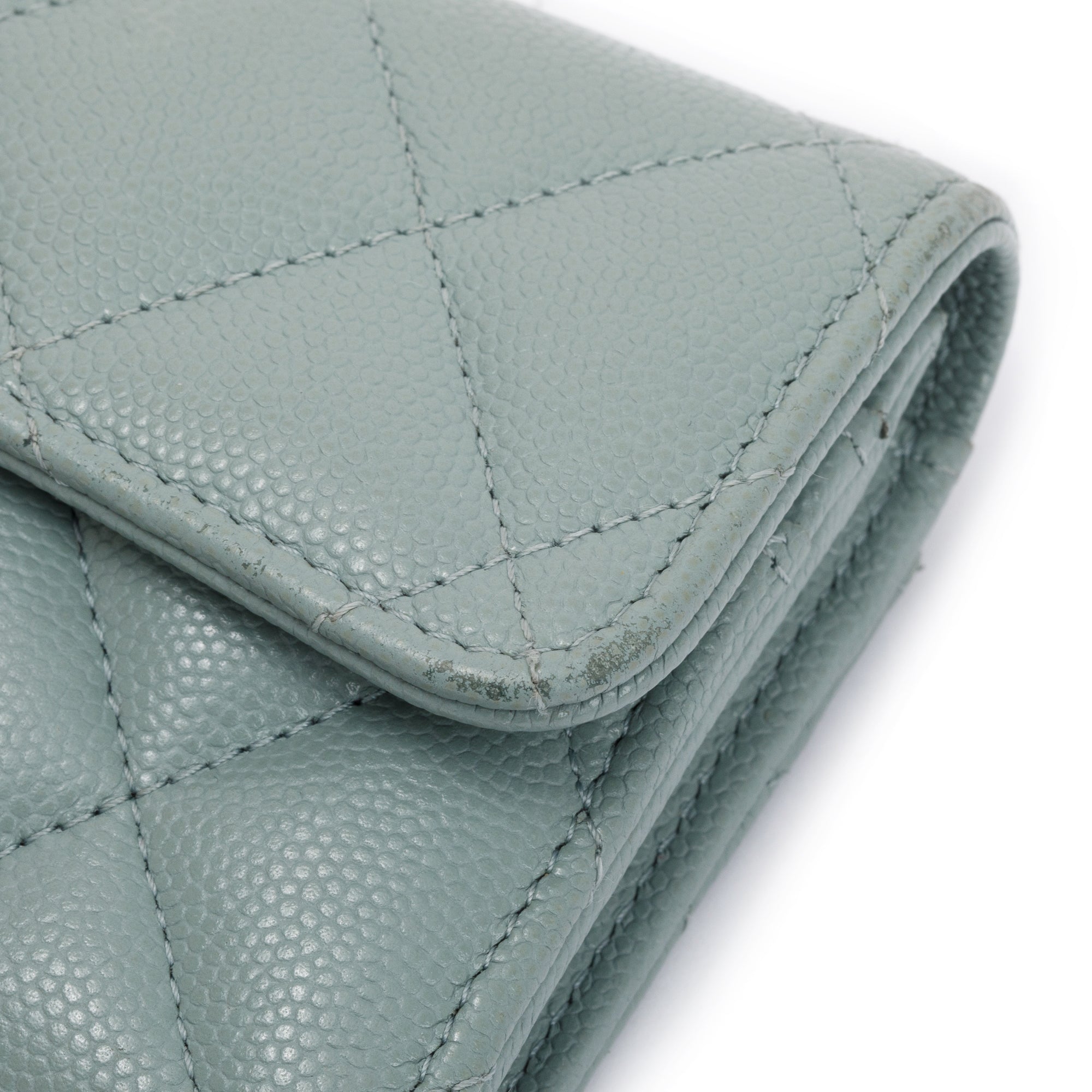 Chanel 2021 Grey Caviar Leather Medium Flap Wallet