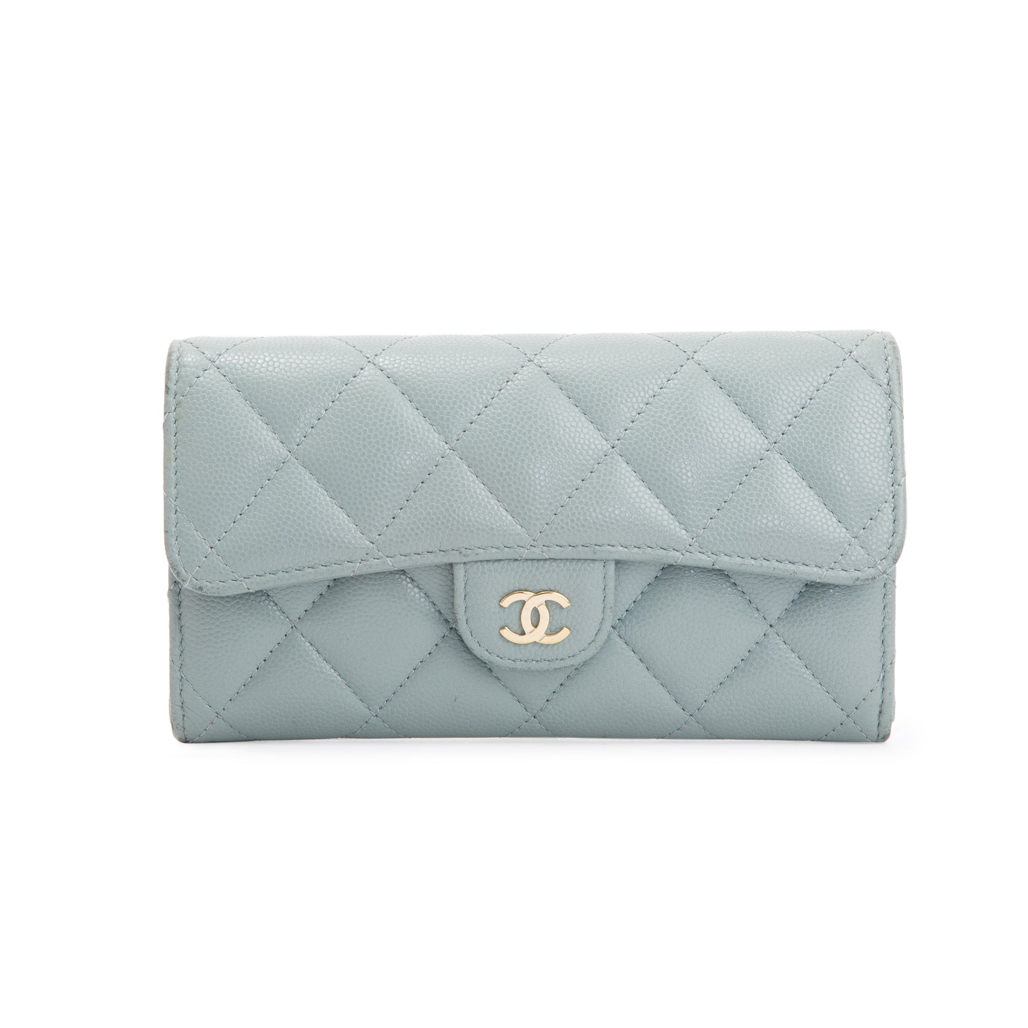Chanel 2021 Grey Caviar Leather Medium Flap Wallet