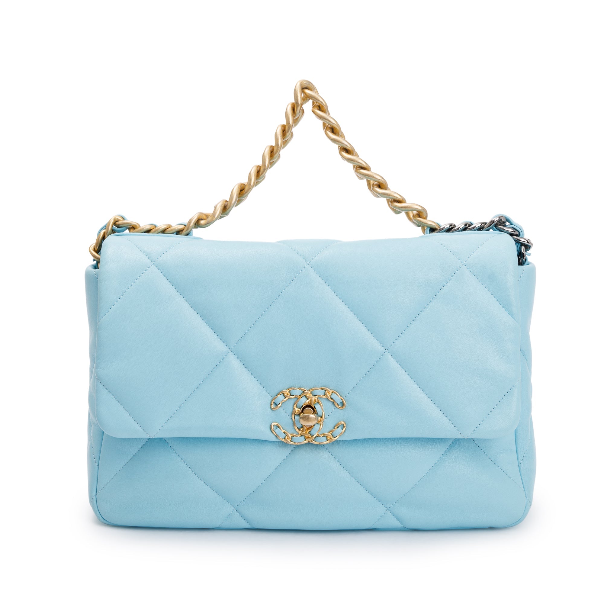 Chanel 2021 Light Blue Lambskin Leather Large 19 Flap Bag w/ Box, Receipt & Authenticity Card