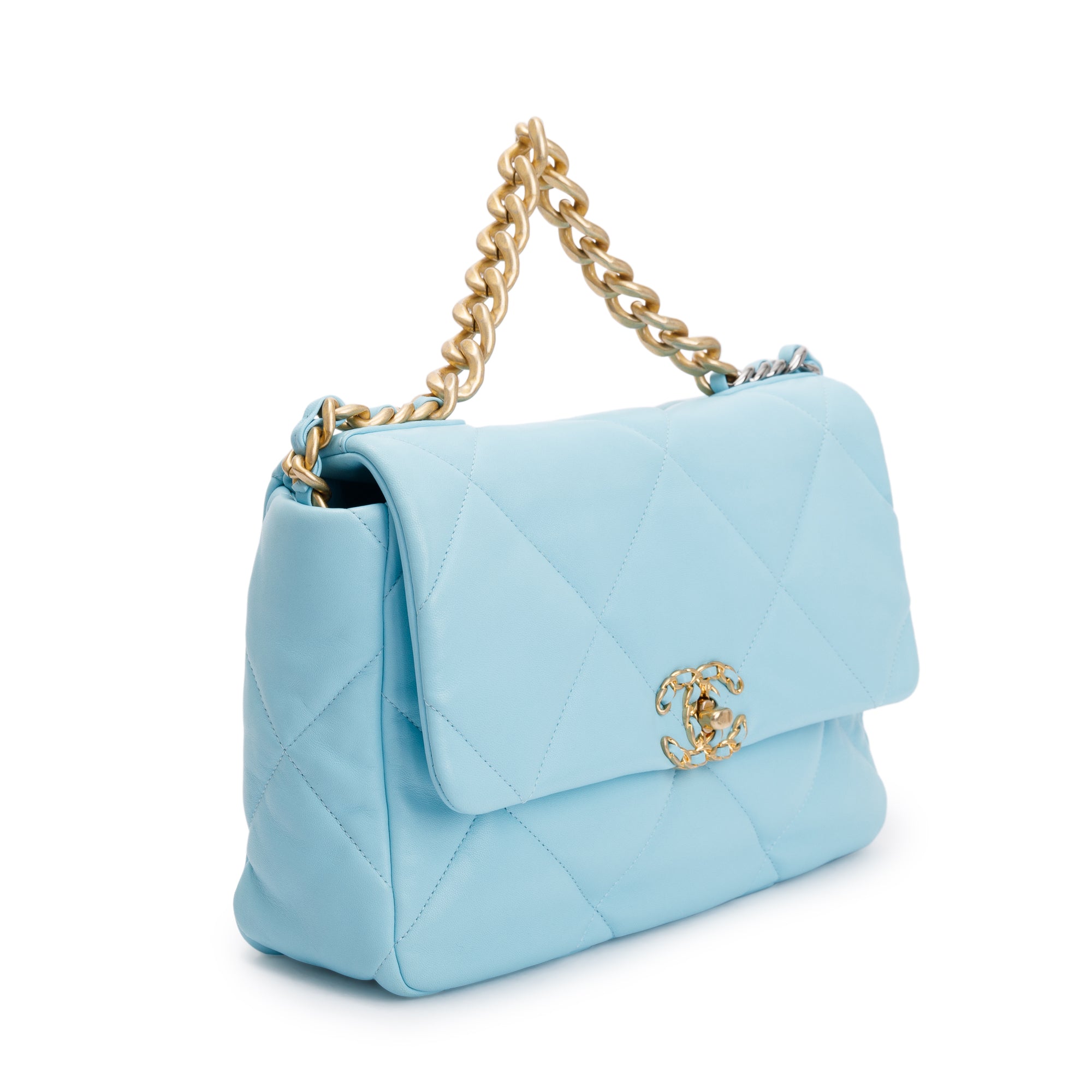Chanel 2021 Light Blue Lambskin Leather Large 19 Flap Bag w/ Box, Receipt & Authenticity Card