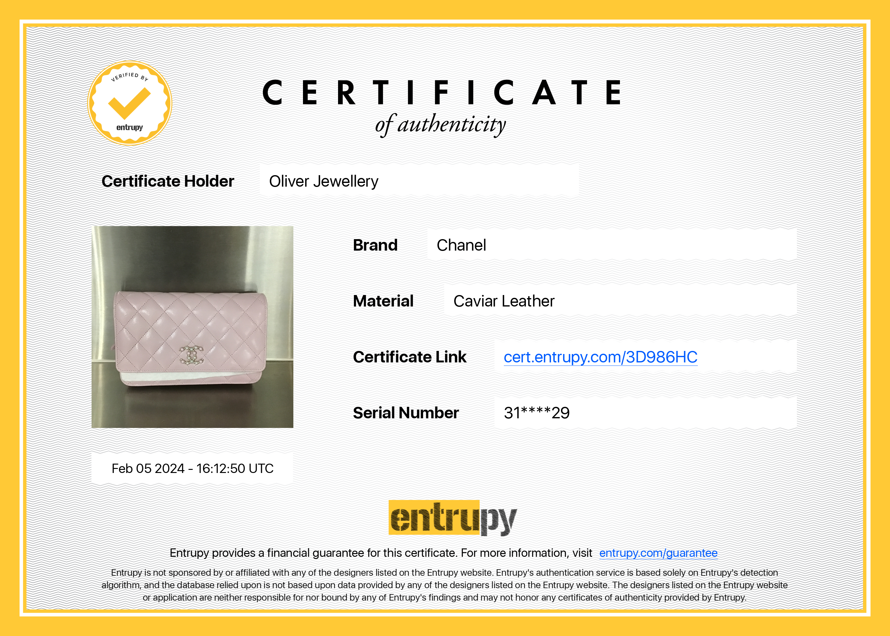 Chanel 2021 Pink Caviar Leather Coco Candy Wallet on Chain w/ Box & Authenticity Card