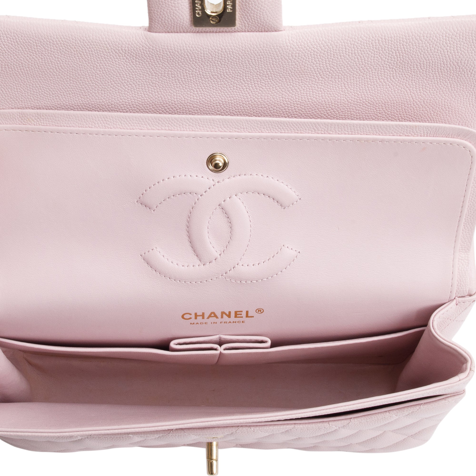 Chanel 2021 Pink Caviar Leather Medium Classic Double Classic Flap Bag