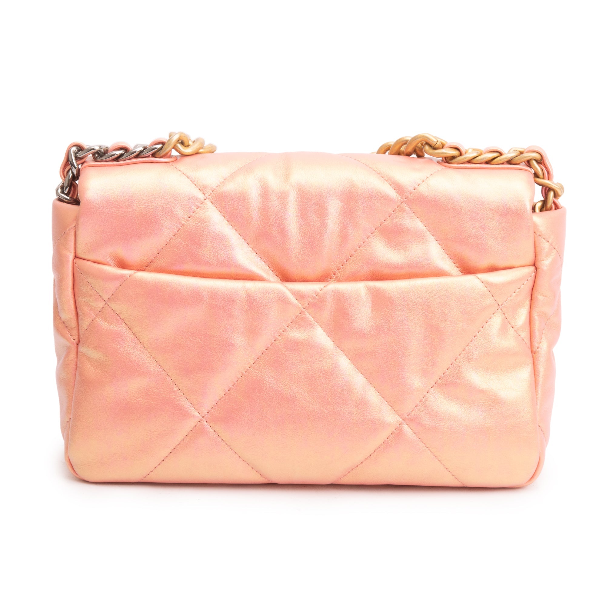 Chanel 2021 Pink Iridescent Lambskin Leather Medium 19 Flap Bag w/ Box & Authenticity Card