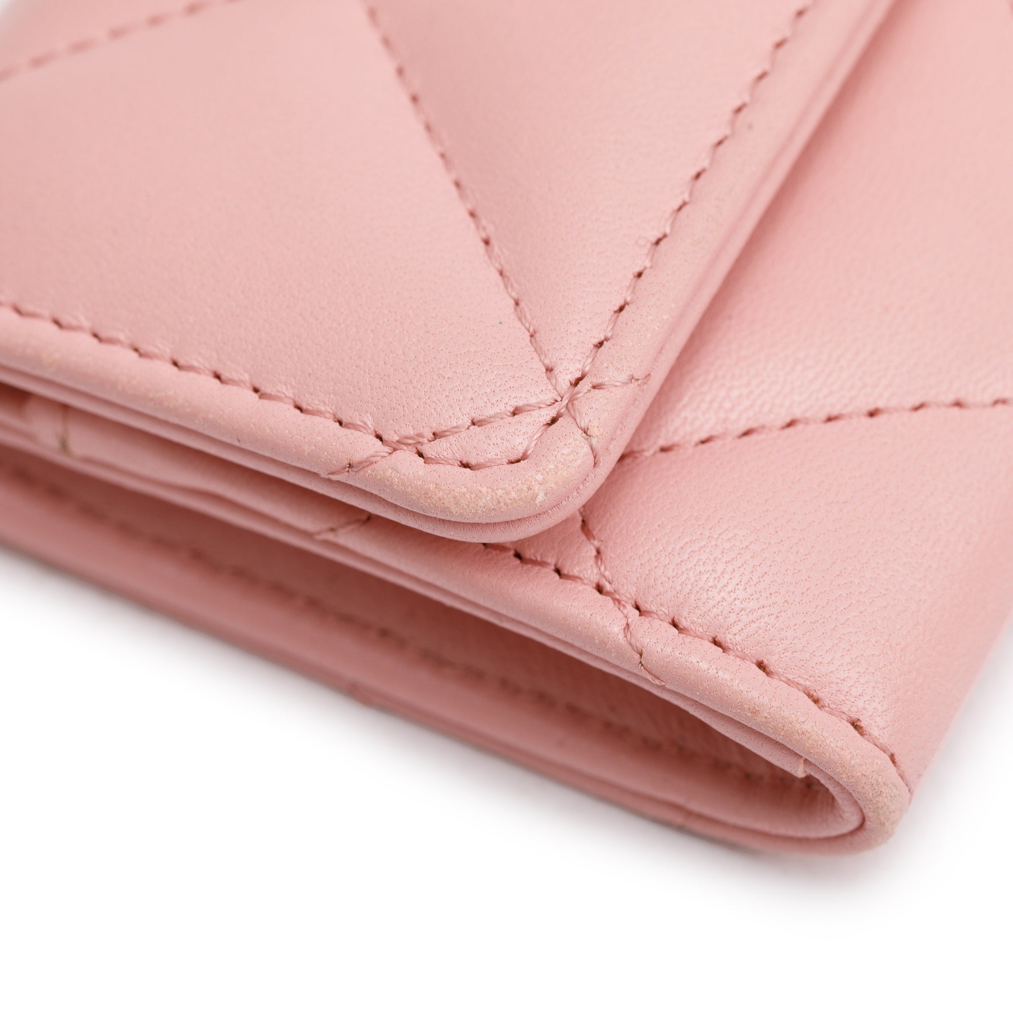 Chanel 2021 Pink Quilted Leather 19 Flap Wallet w/ Authenticity Card