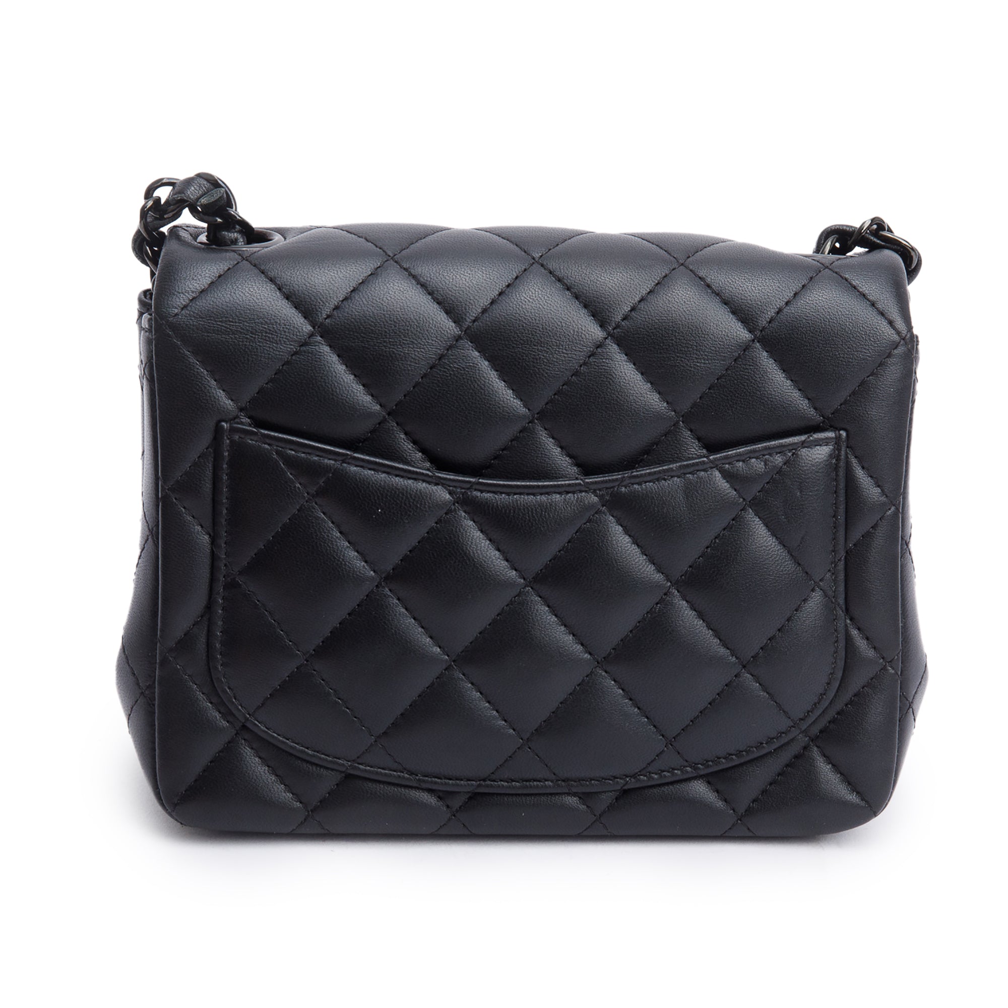 Chanel 2021 So Black Quilted Lambskin Leather Classic Square Mini Flap Bag w/ Box & Receipt
