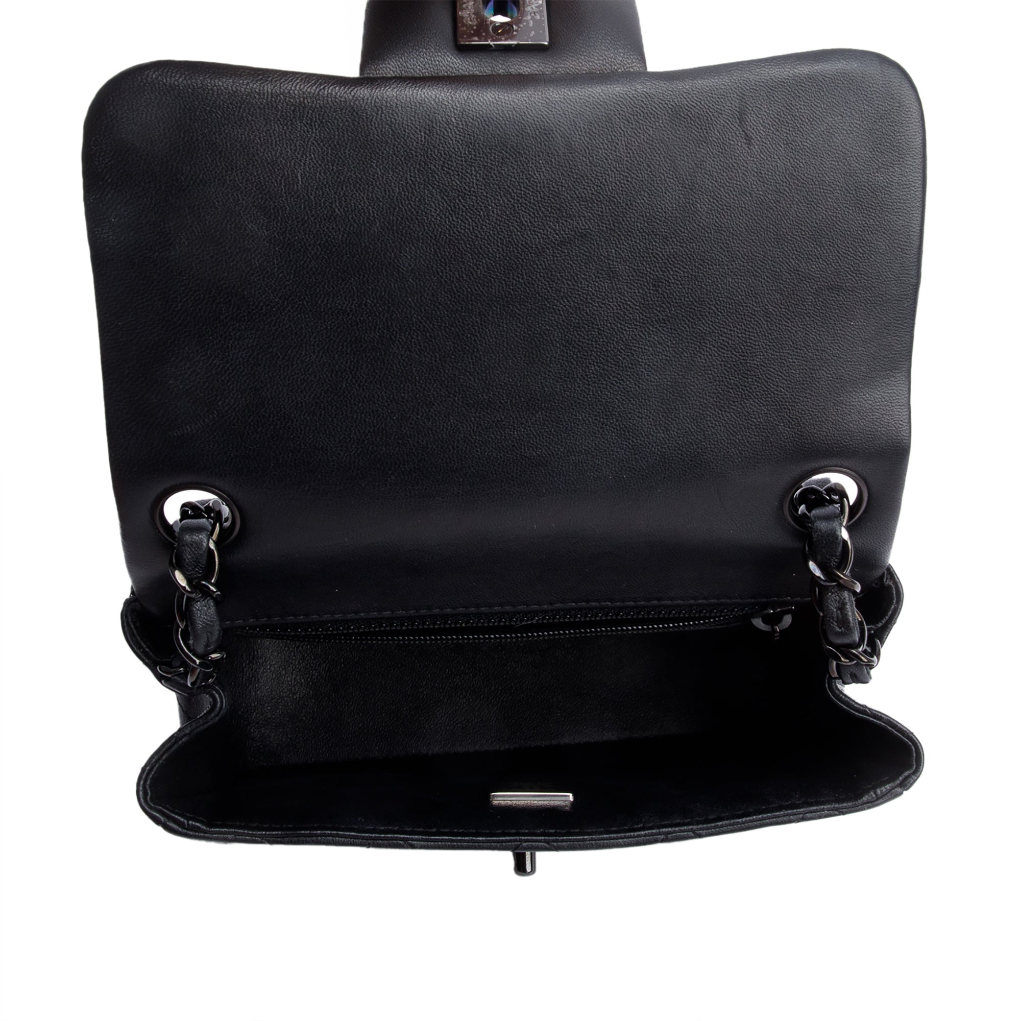 Chanel 2021 So Black Quilted Lambskin Leather Classic Square Mini Flap Bag w/ Box & Receipt