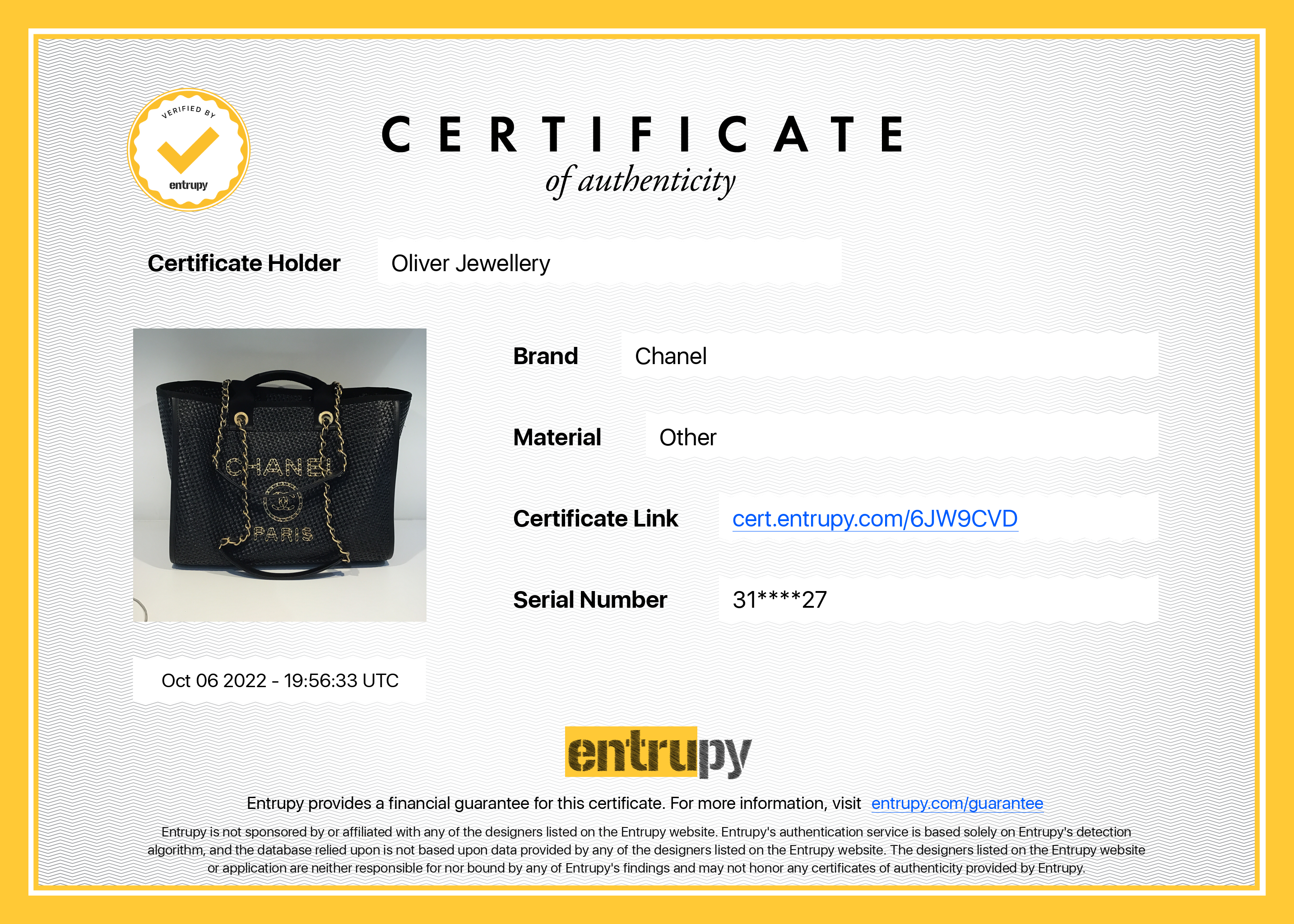 Chanel 2021 Straw Raffia Calfskin Chain Medium Deauville Tote w/ Box, Receipt & Authenticity Card