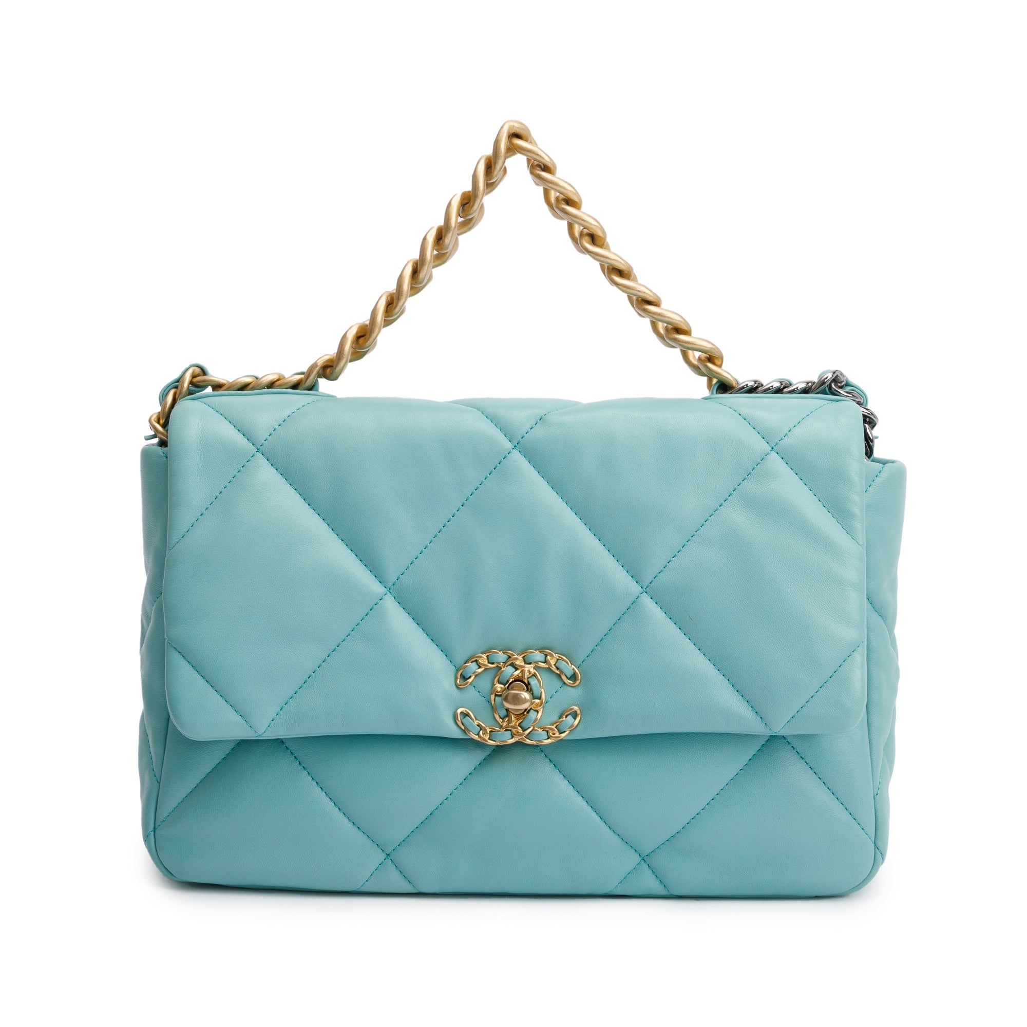 Chanel 2021 Tiffany Blue Lambskin Leather Large 19 Flap Bag w/ Box & Authenticity Card