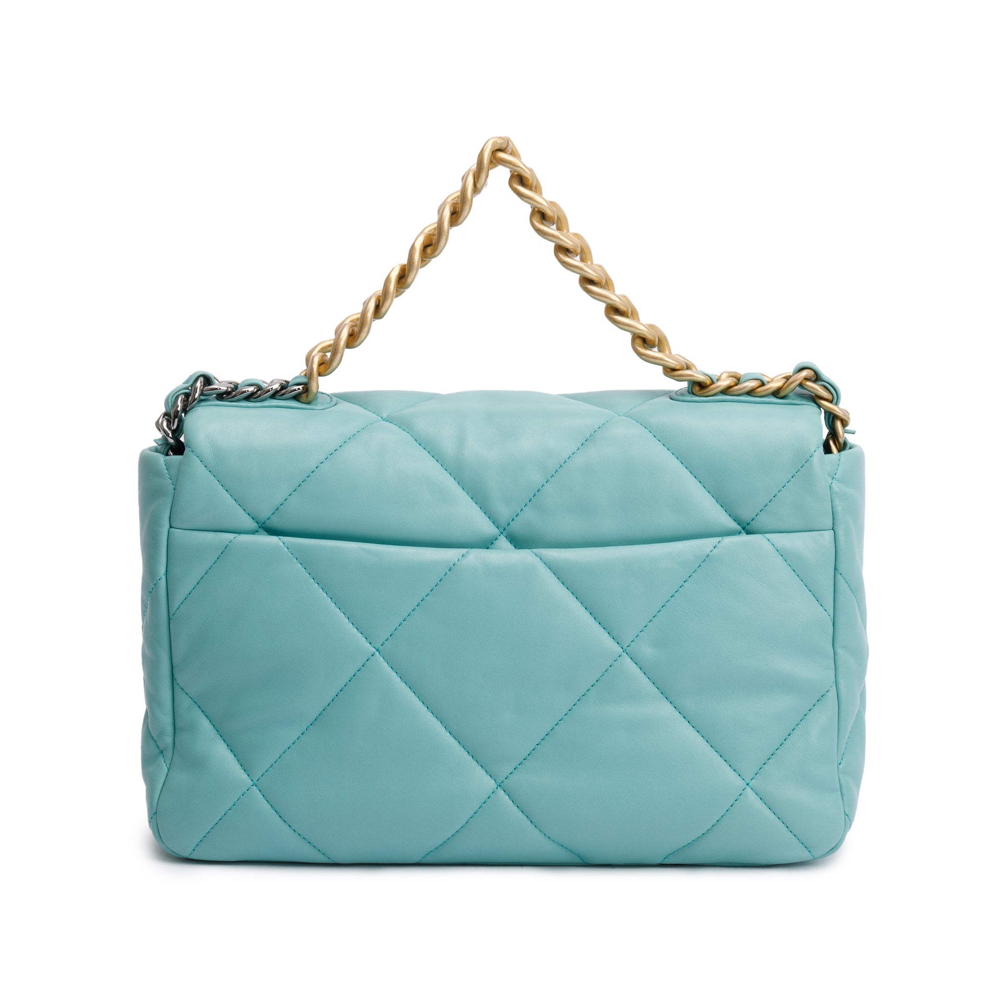 Chanel 2021 Tiffany Blue Lambskin Leather Large 19 Flap Bag w/ Box & Authenticity Card