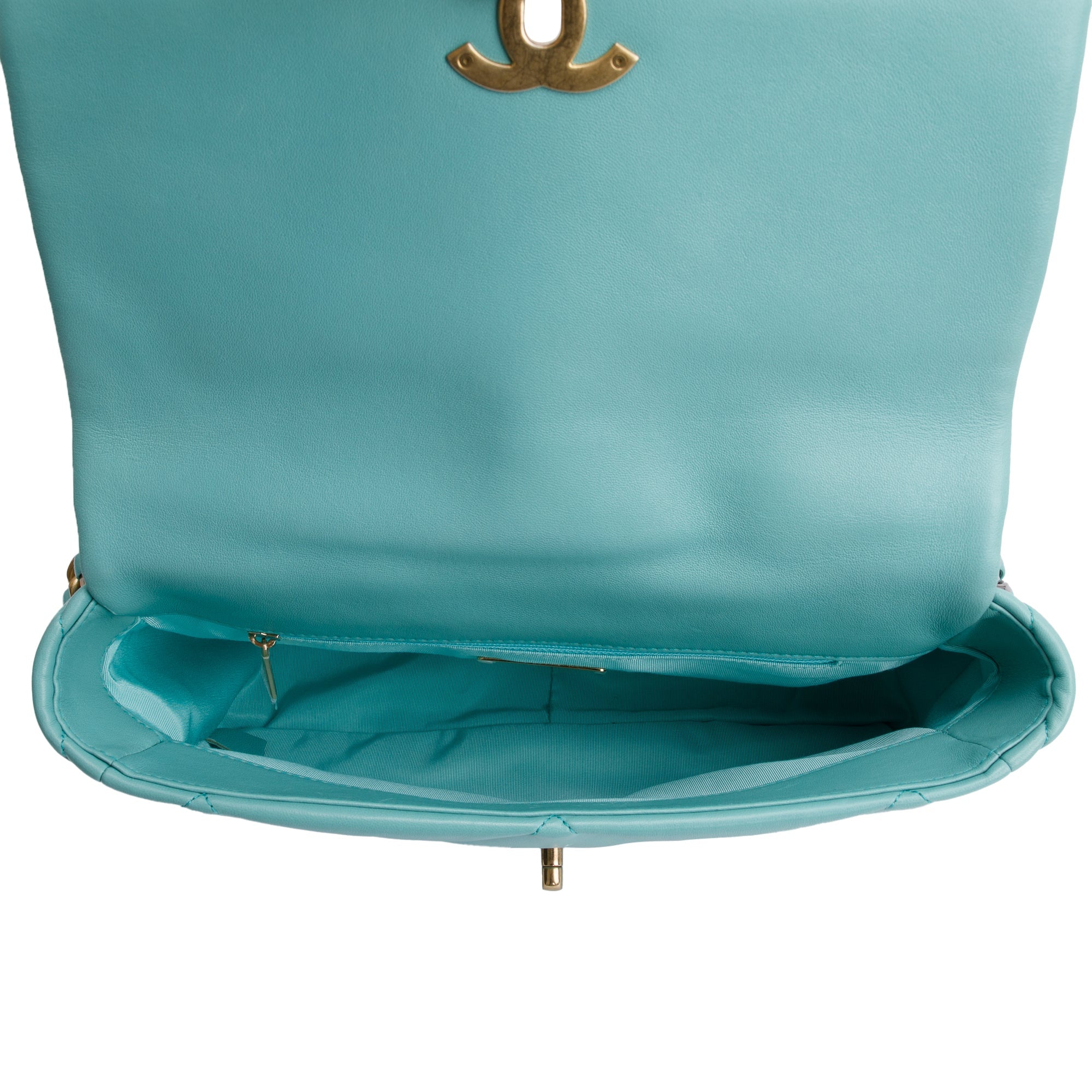 Chanel 2021 Tiffany Blue Lambskin Leather Large 19 Flap Bag w/ Box & Authenticity Card