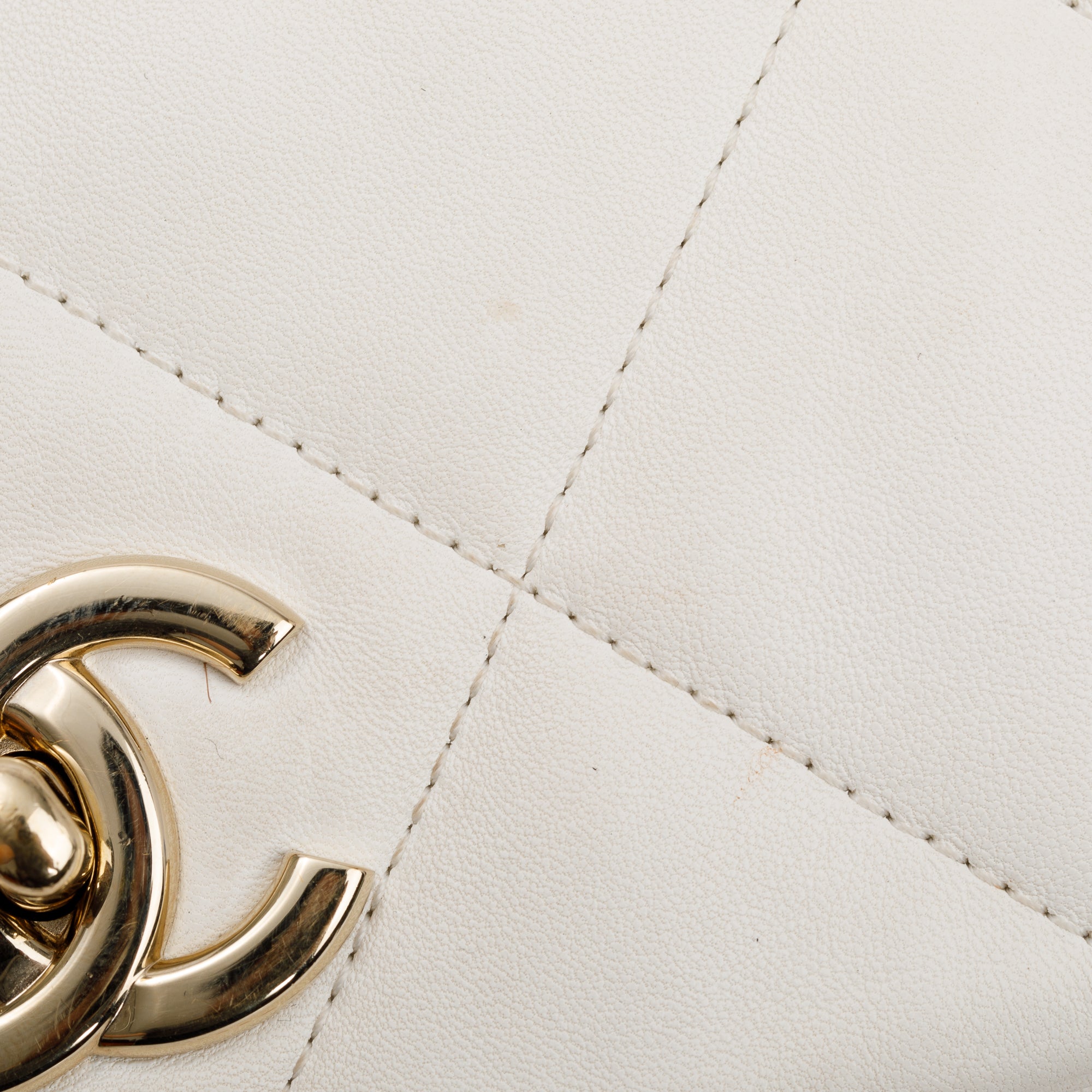 Chanel 2021 White Calfskin Leather Medium Logo Strap Flap Bag w/ Box, Authenticity Card & Receipt
