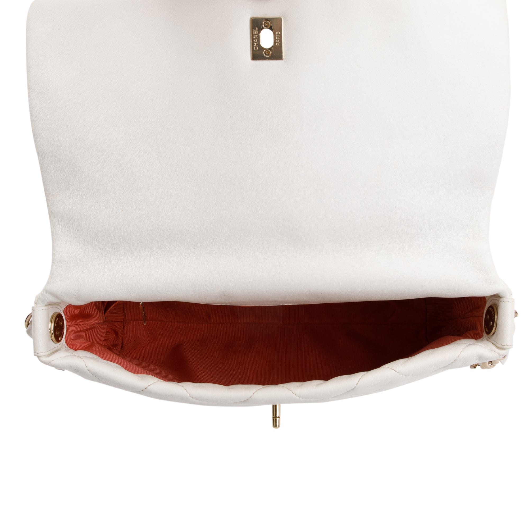 Chanel 2021 White Calfskin Leather Medium Logo Strap Flap Bag w/ Box, Authenticity Card & Receipt