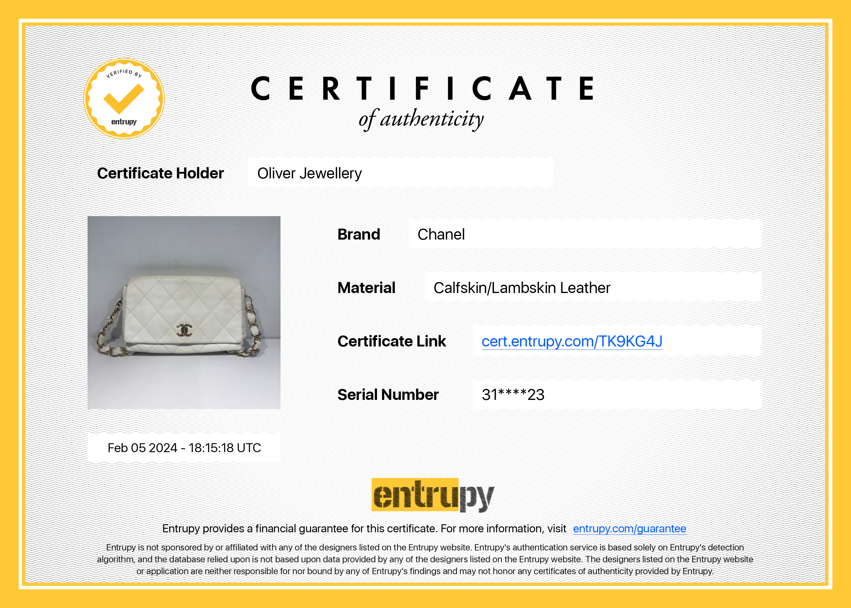 Chanel 2021 White Calfskin Leather Medium Logo Strap Flap Bag w/ Box, Authenticity Card & Receipt