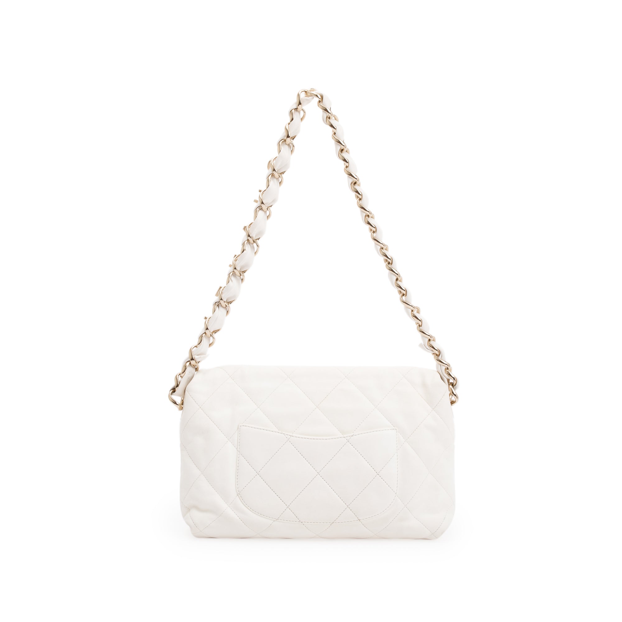 Chanel 2021 White Calfskin Leather Medium Logo Strap Flap Bag w/ Box, Authenticity Card & Receipt
