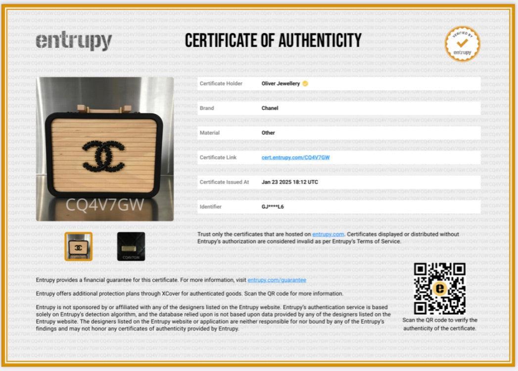 Chanel 2022 Beige Beech Wood Black Lambskin Leather Medium CC Vanity Case w/ Box