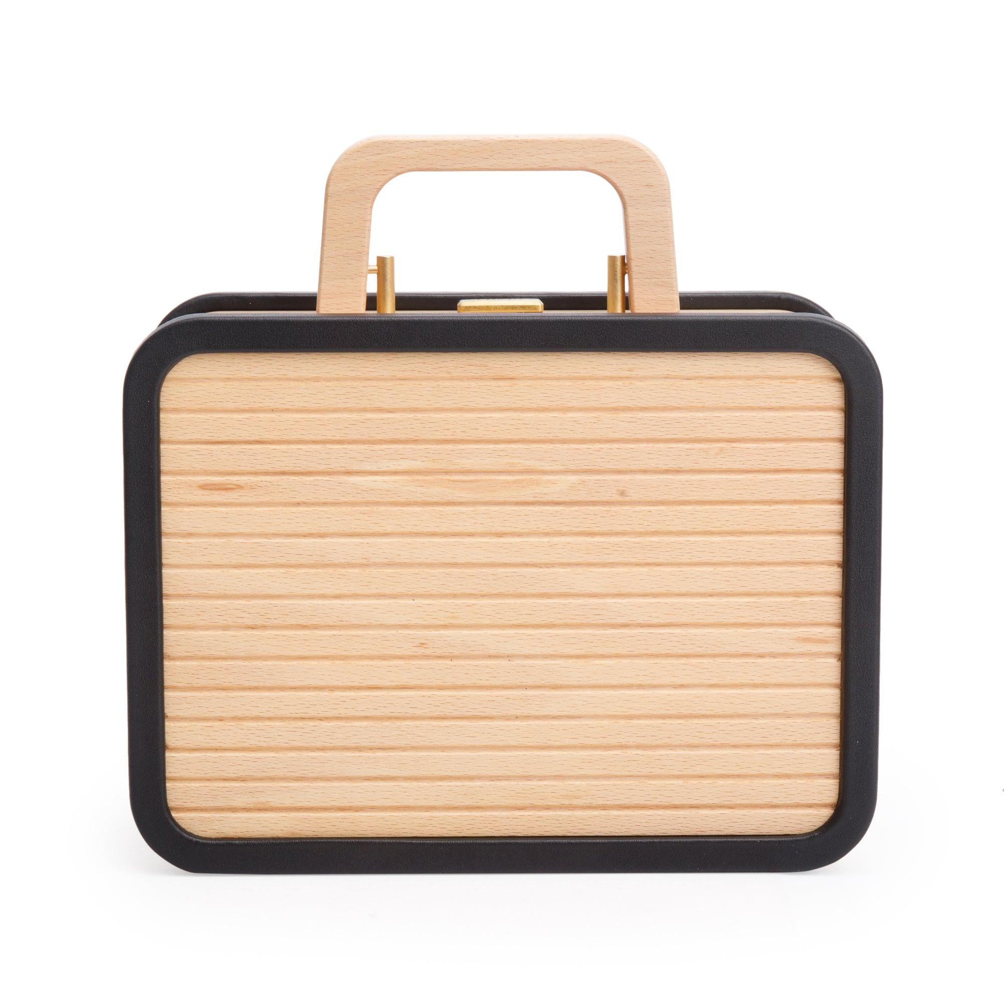 Chanel 2022 Beige Beech Wood Black Lambskin Leather Medium CC Vanity Case w/ Box