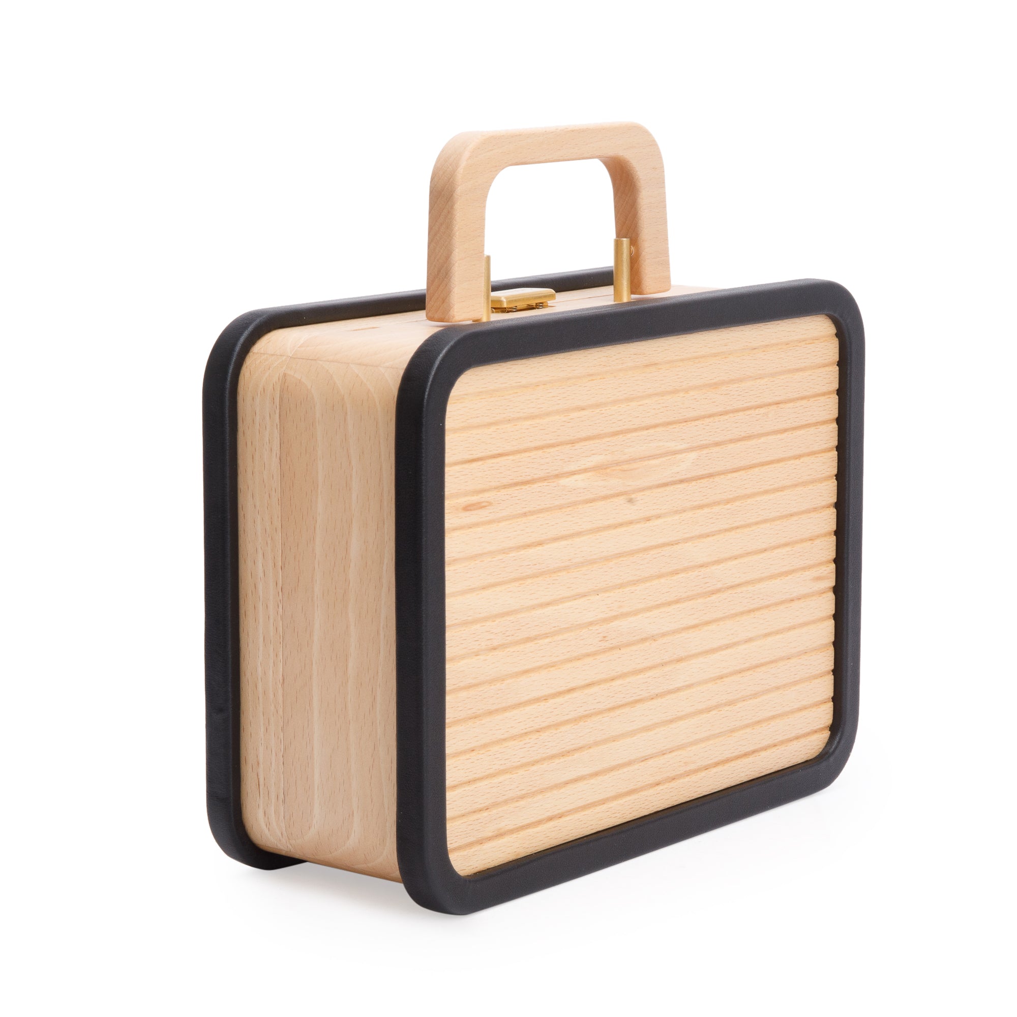 Chanel 2022 Beige Beech Wood Black Lambskin Leather Medium CC Vanity Case w/ Box